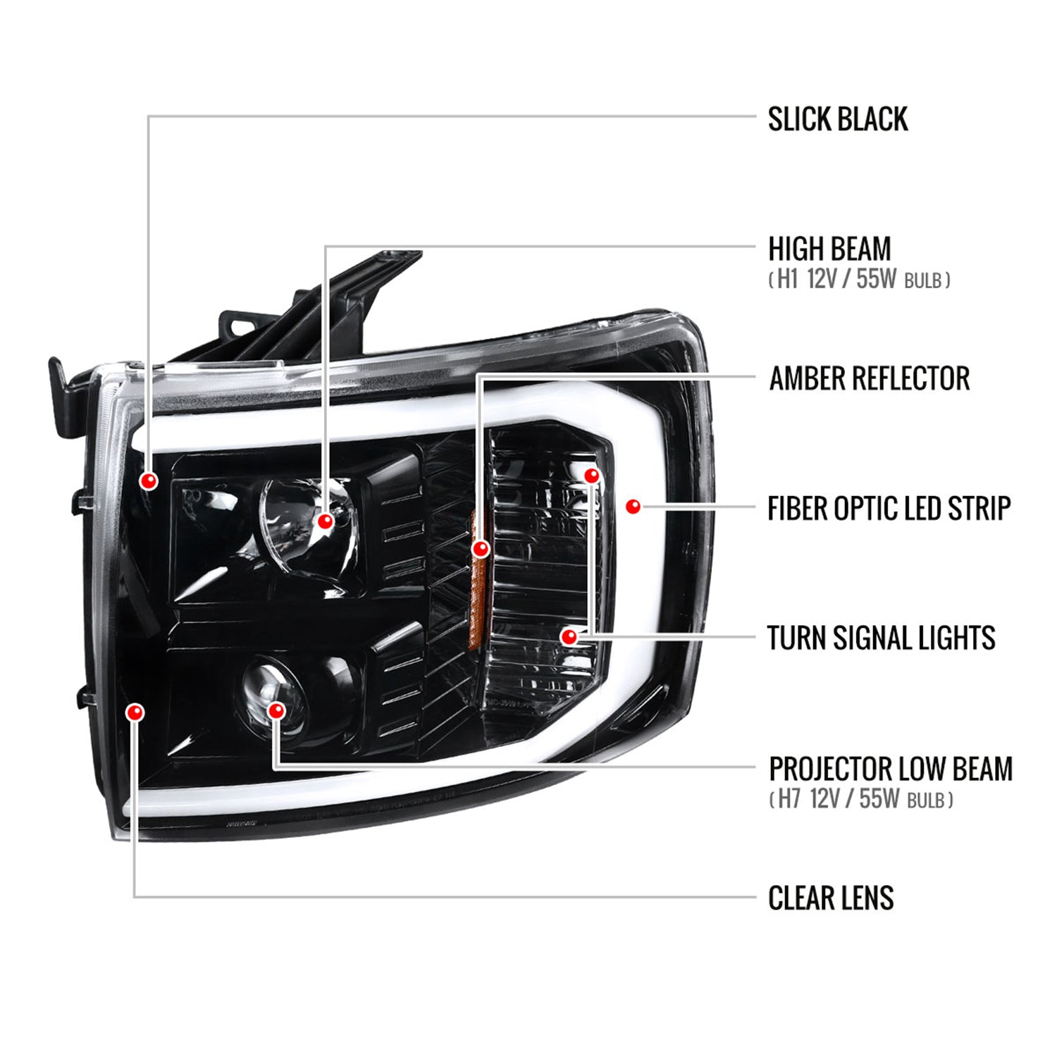 2007-2014 Chevy Silverado 1500/2500HD/3500HD LED C-Bar Headlights Black