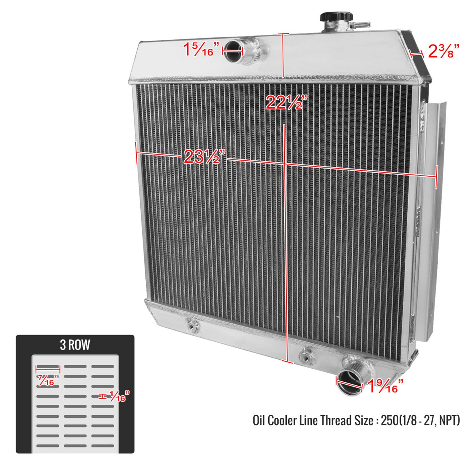 1955-1957 Chevrolet Bel Air Del Ray V8 MT Alu 3-Row Performance Radiator