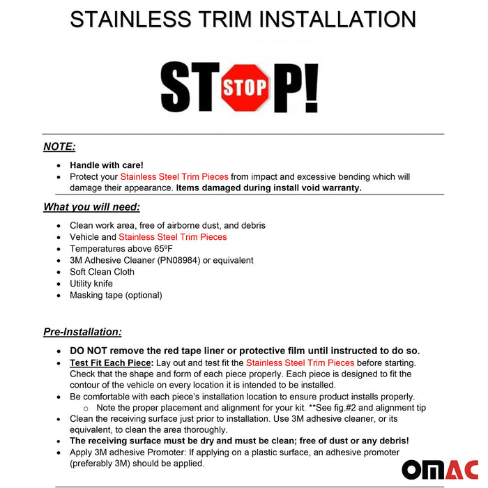 Stainless Steel Pillar Trim 8Pc Fits 2018-2023 GMC Terrain