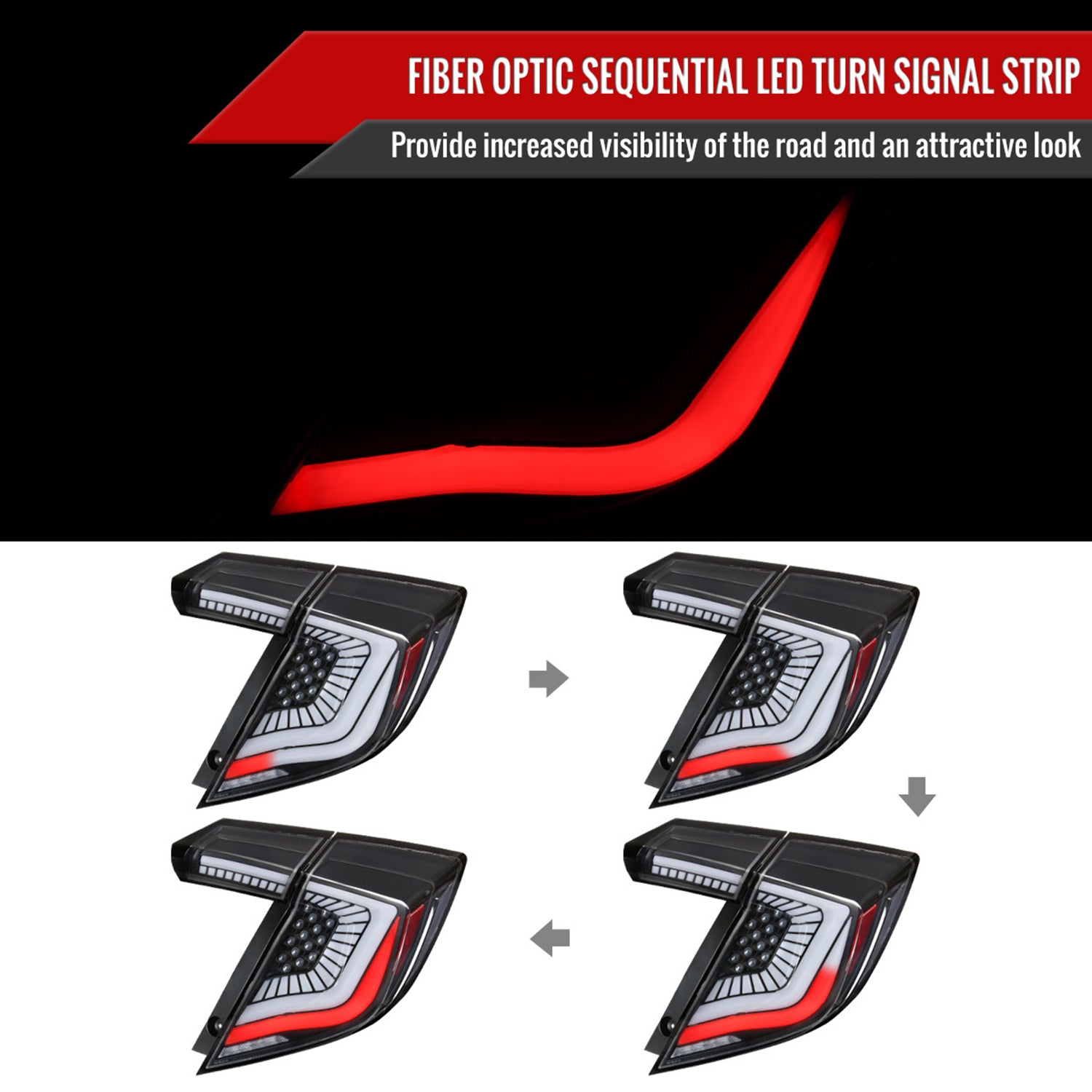 2017-2021 Honda Civic Hatchback Turn Signal LED Tail Lights Matt Black/Clear