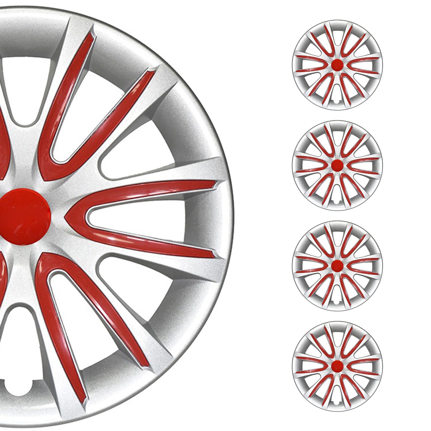 Bicolo Hub Caps Wheel Cover 16" Gray & Red Full Set 4 pcs.