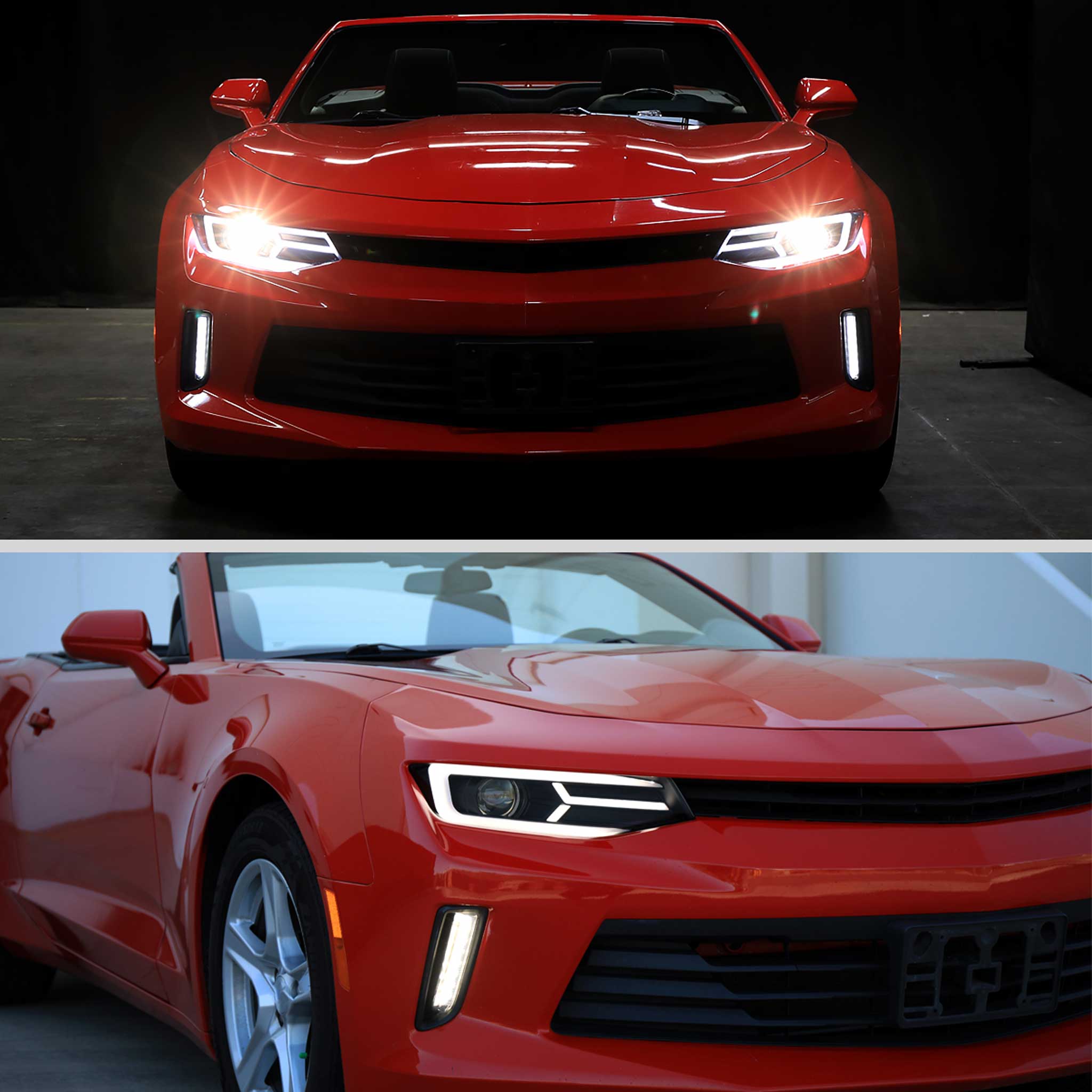 For Chevrolet Camaro 2016-2018 LED Strip Projector Headlights Turn Signal Lights Matte Black Housing Clear Lens