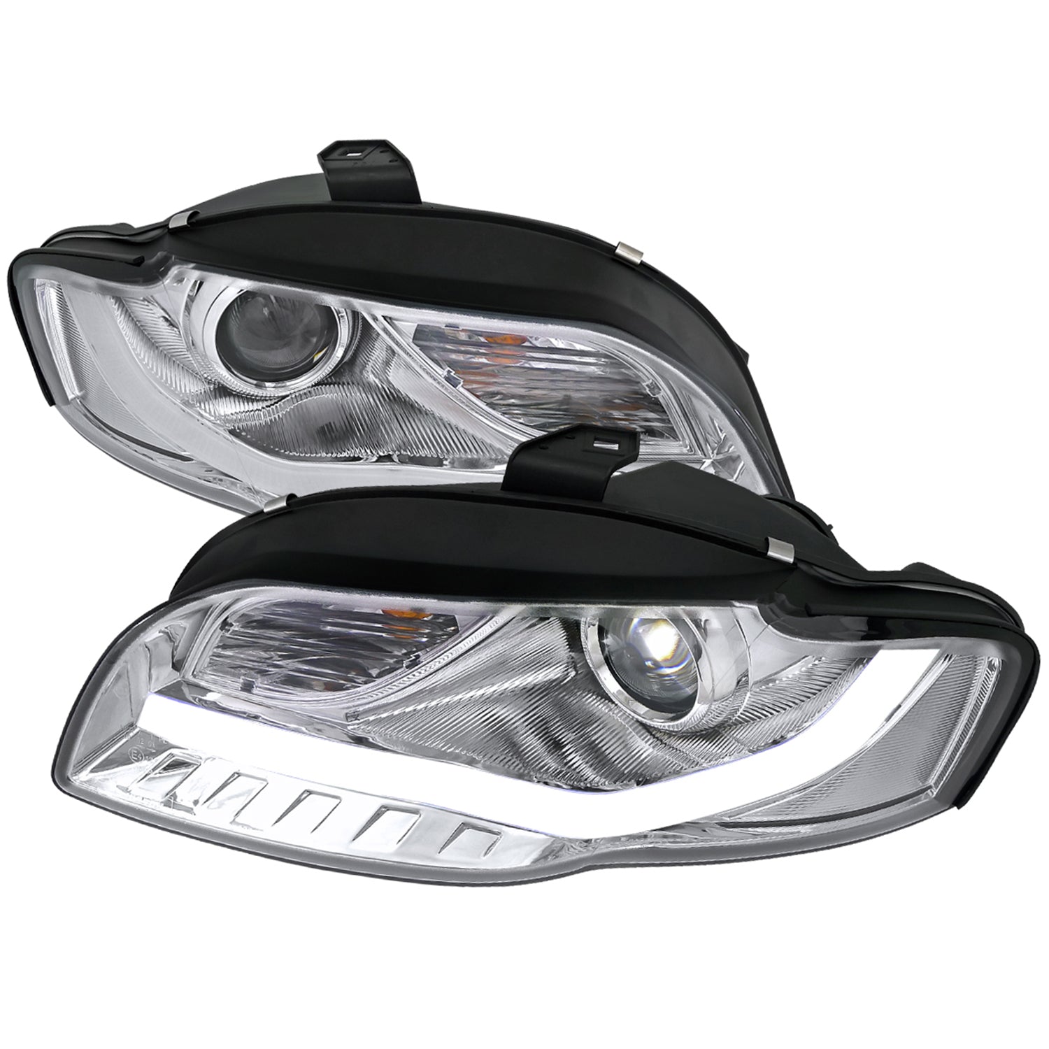 2006-2008 Audi A4 Projector Headlights w/ R8 Style LED Light Bar Chrome/Clear