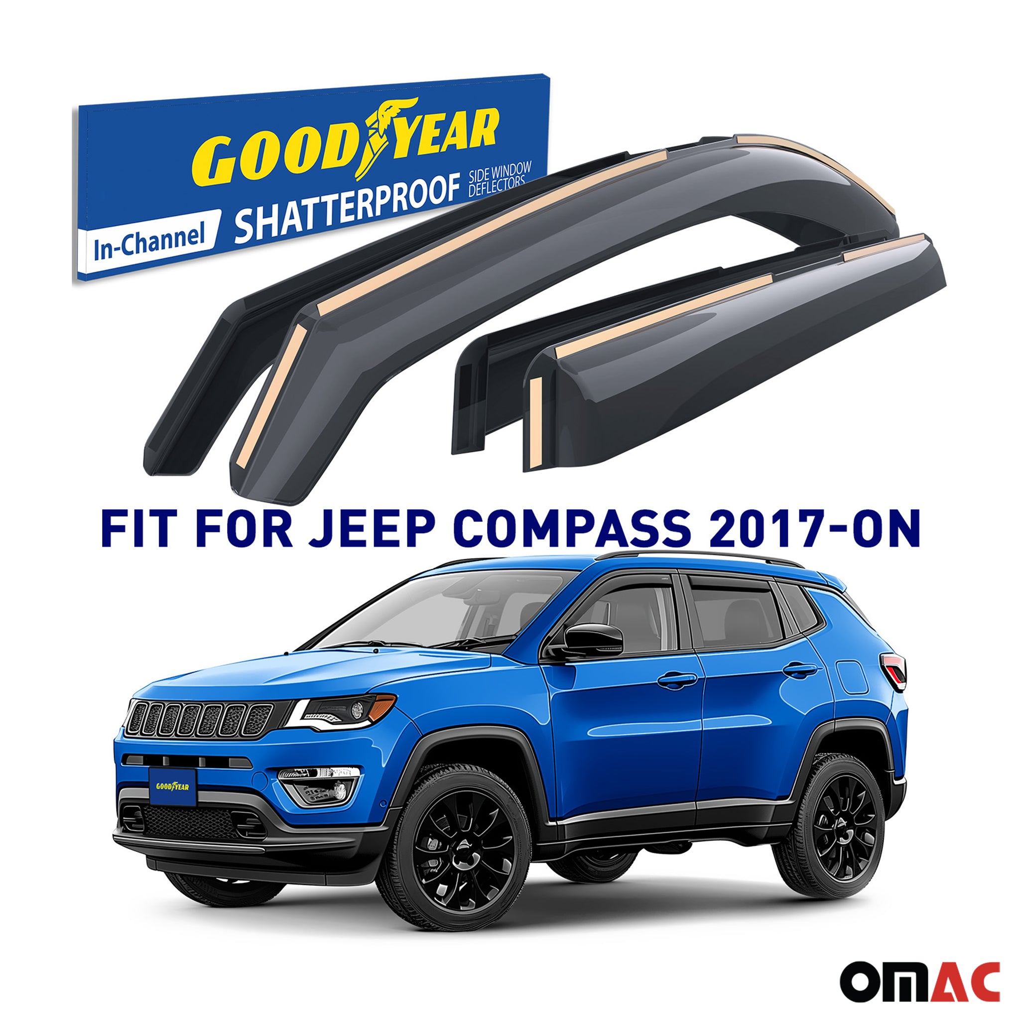 Goodyear Wind Deflectors for Jeep Compass 2017-2025 In-channel Premium Smoke 4x