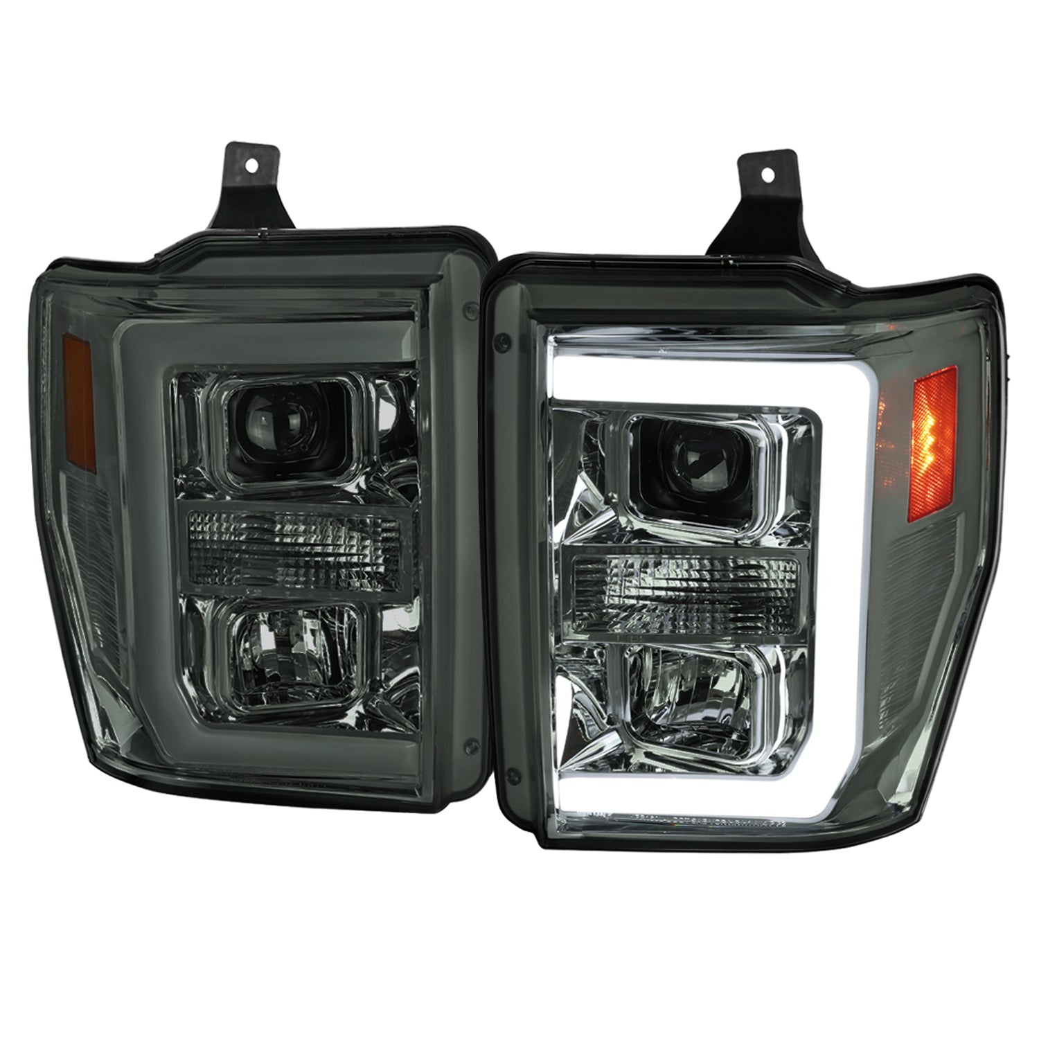 2008-2010 Ford F-250 F-350 F-450 LED C-Bar Projector Headlight Chrome/Smoke