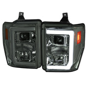 2008-2010 Ford F-250 F-350 F-450 LED C-Bar Projector Headlight Chrome/Smoke