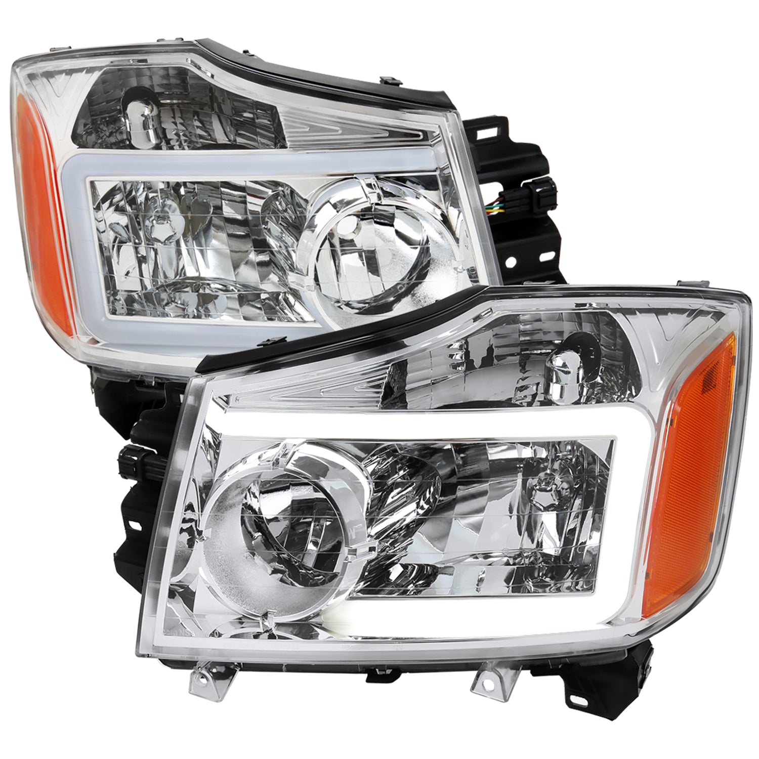 2004-2015 Nissan Titan / 04-2007 Armada LED Bar Factory Headlights Chrome/Clear