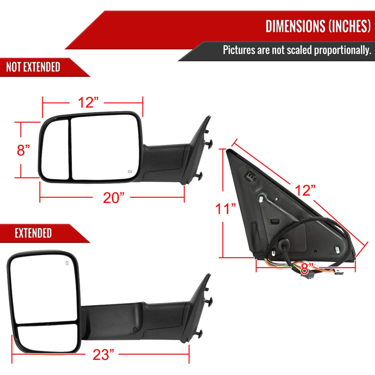 2013-2015 Dodge RAM Heated Towing Mirrors Clear Lens Turn & Puddle Lights