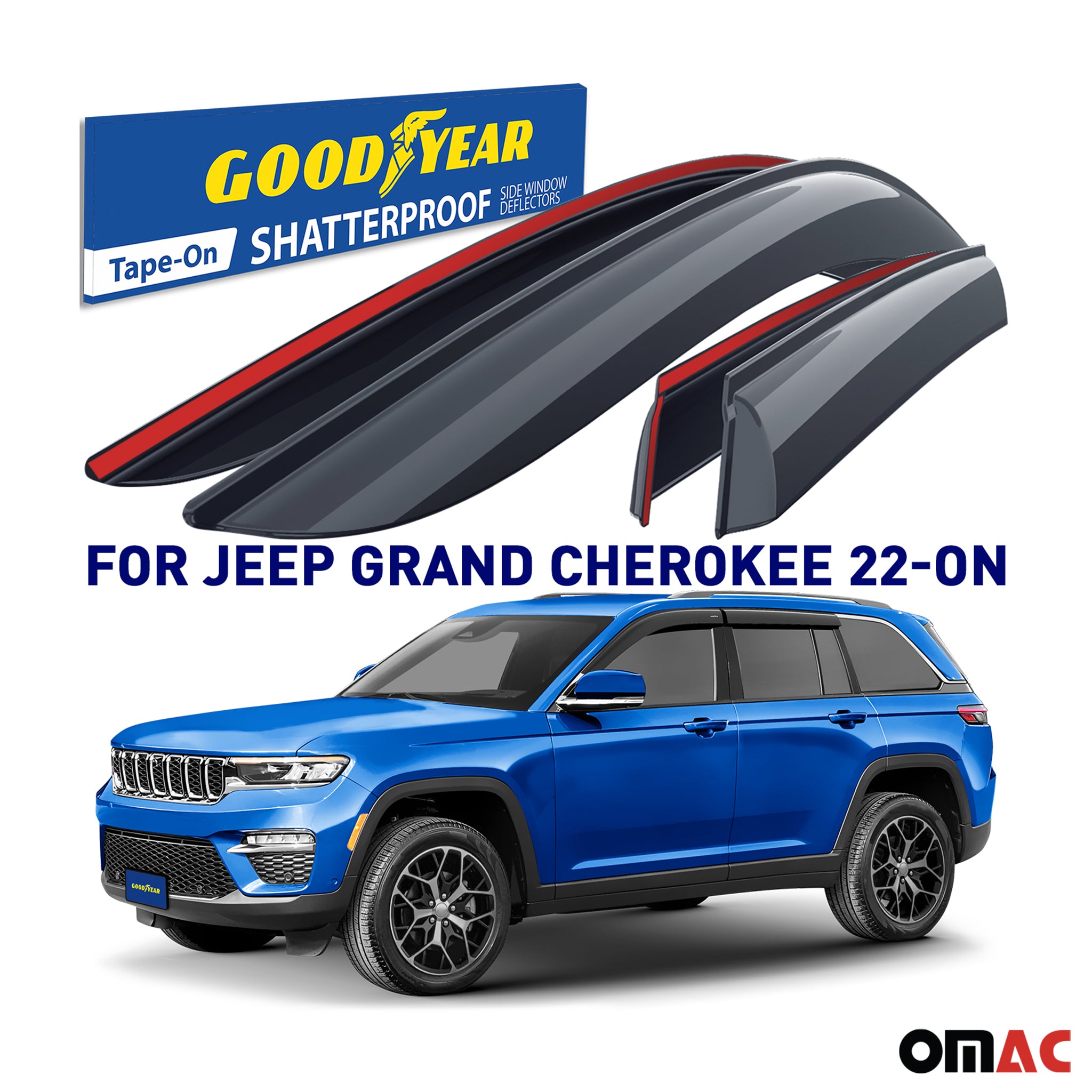 Goodyear Wind Deflectors for Jeep Grand Cherokee 2022-2025 Tape-On Smoke 4 pcs