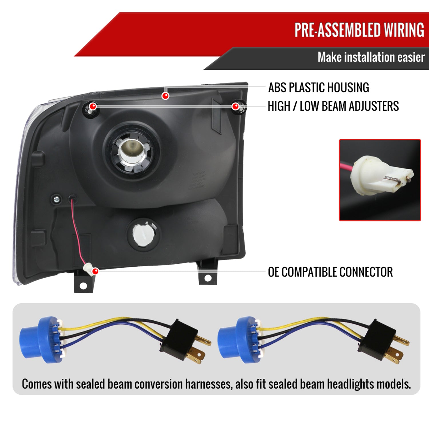 1999-2004 Ford F-250/350/450/550/Excursion Crystal Headlights LED Light Black