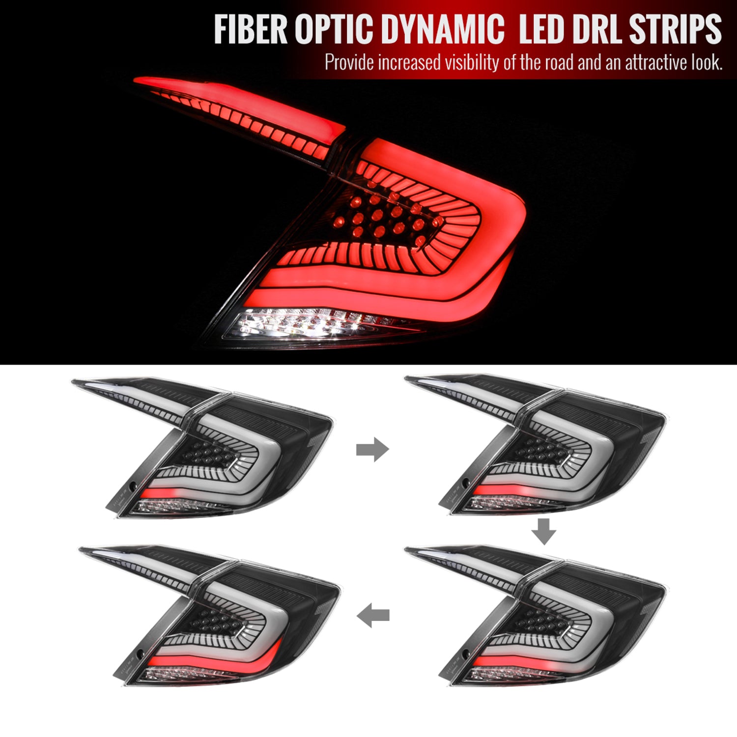 2016-2021 Honda Civic Sedan LED Tail Lights Signal Lamps Matt Black/Clear Lens