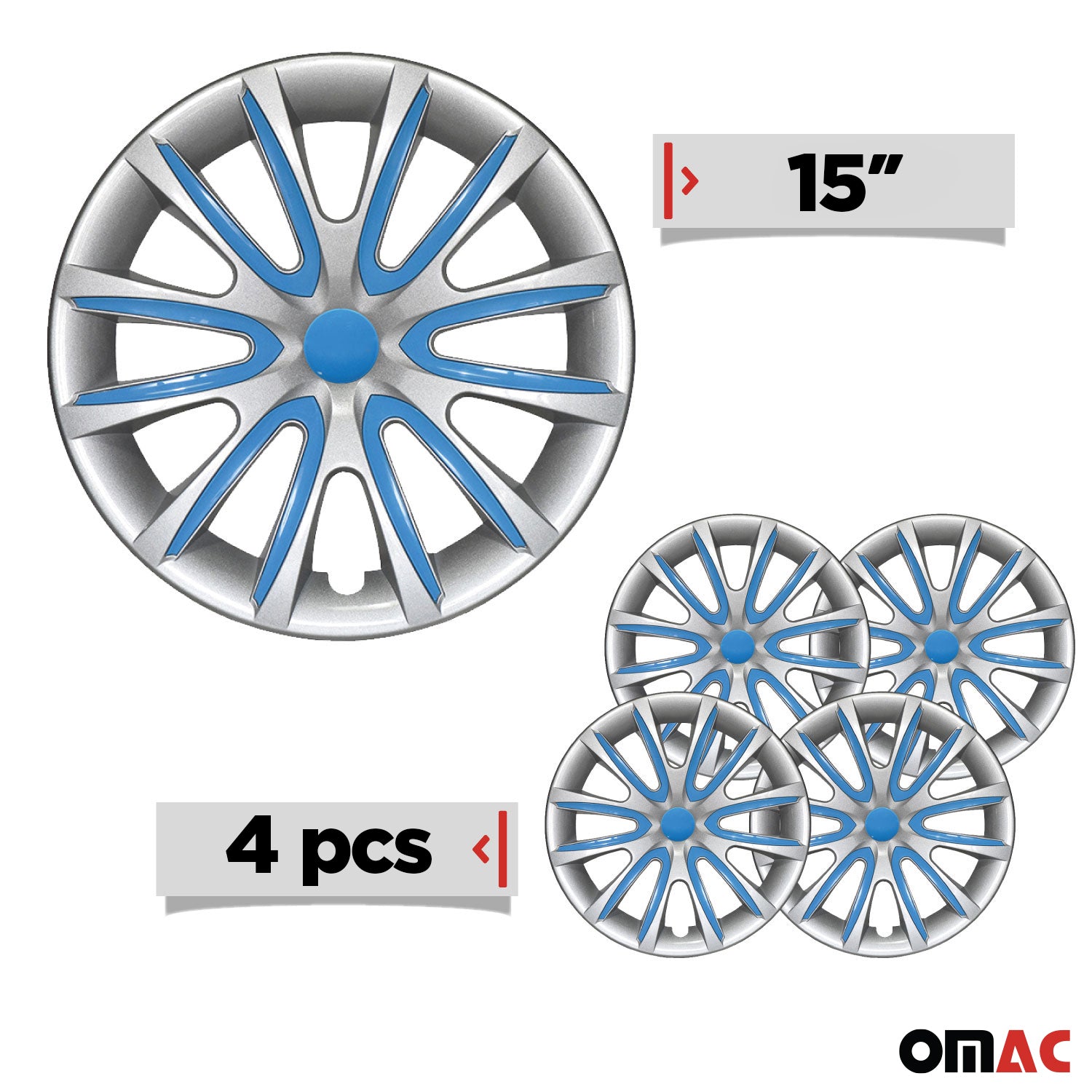 Bicolo Hub Caps Wheel Cover 15" Gray & Blue Full Set 4 pcs.