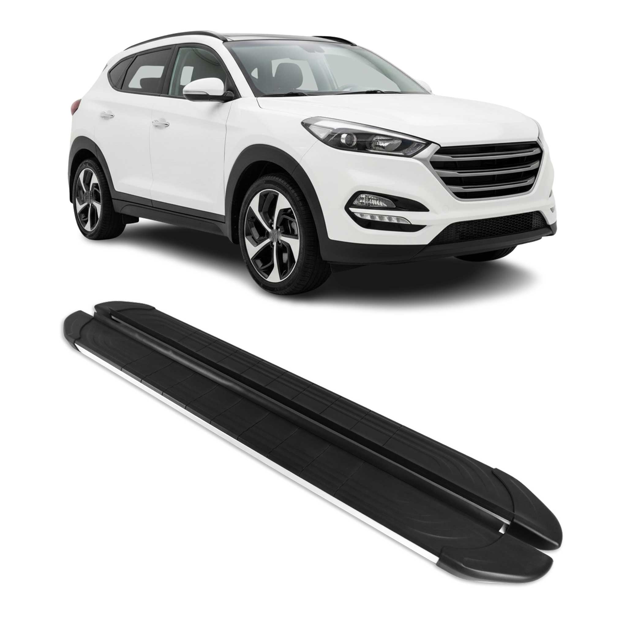 2016-2021 Hyundai Tucson Running Boards Side Steps Silver & Black