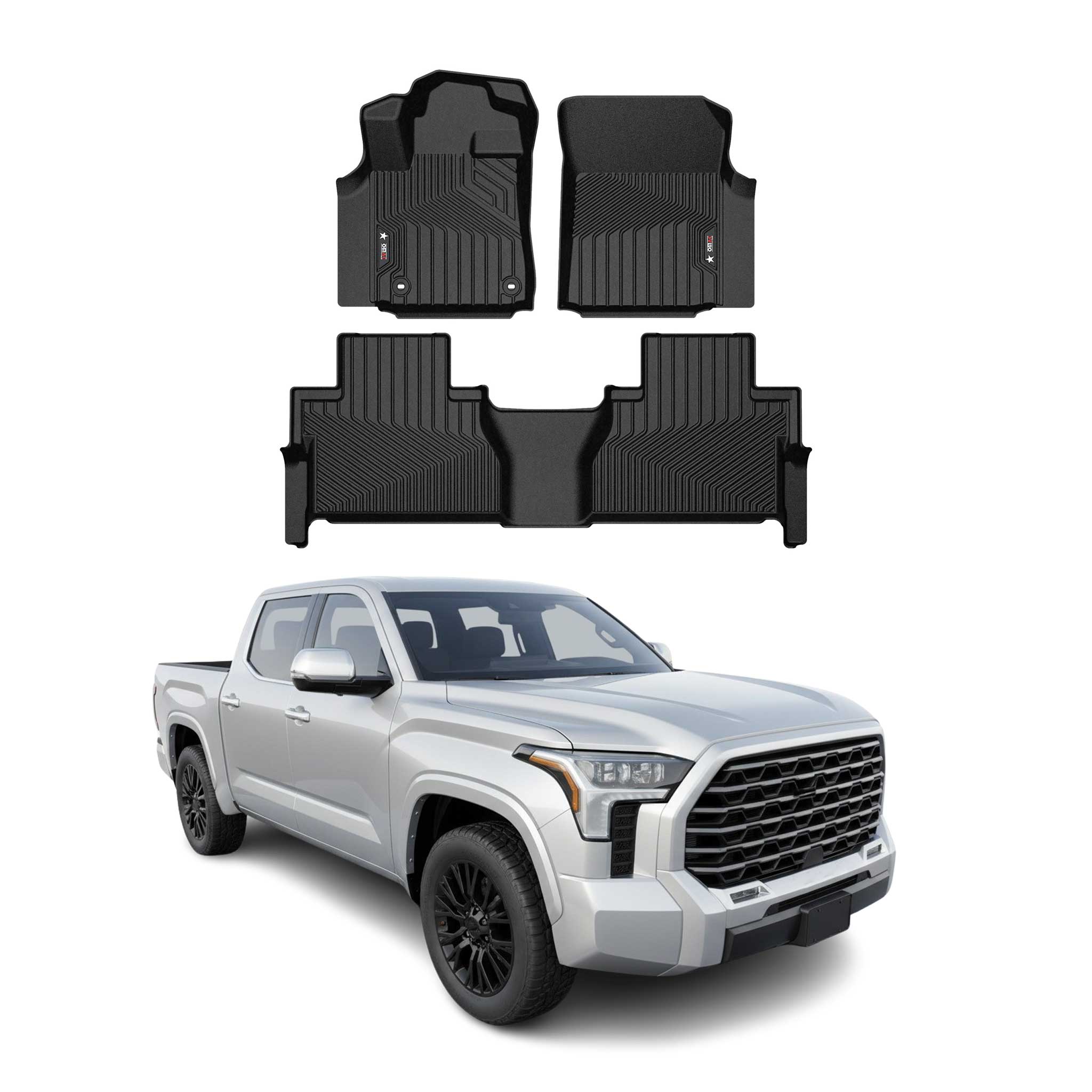 2022-2026 Toyota Tundra Premium Floor Mats Liners First and Second Row Set Black