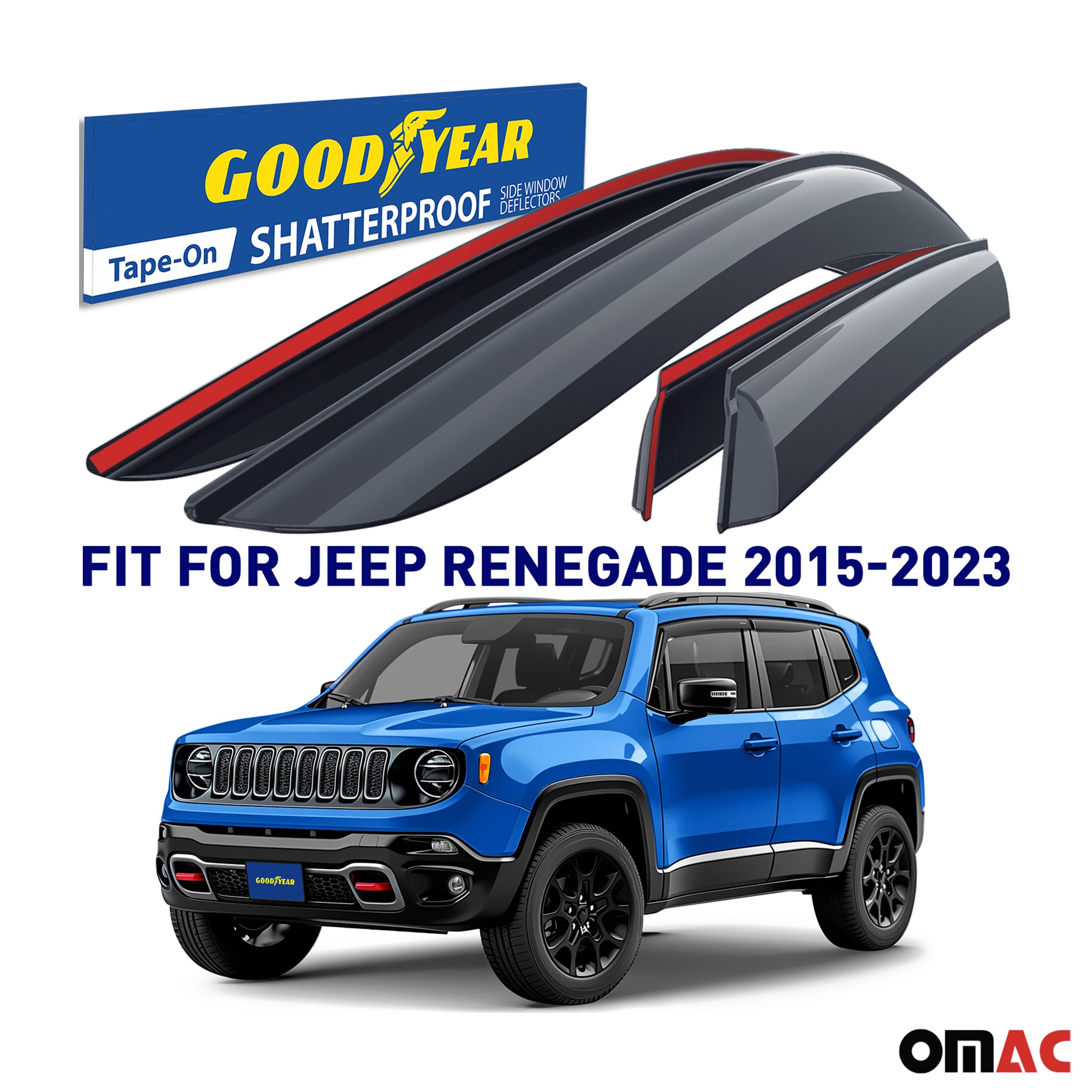 Goodyear Wind Deflectors for Jeep Renegade 2015-2023 Tape-On Premium Smoke 4 pcs