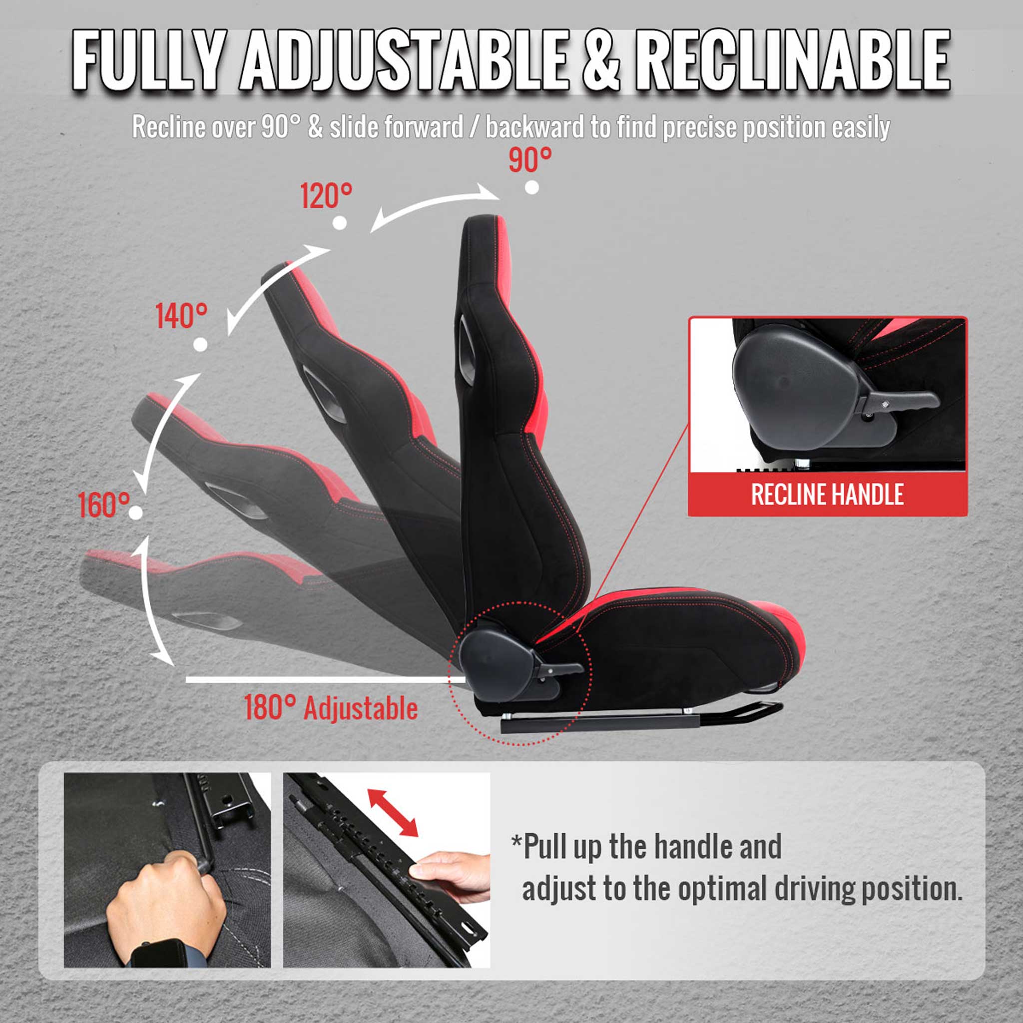 Universal Racing Seat Bright Red Black Suede With Double Red Stitch Right