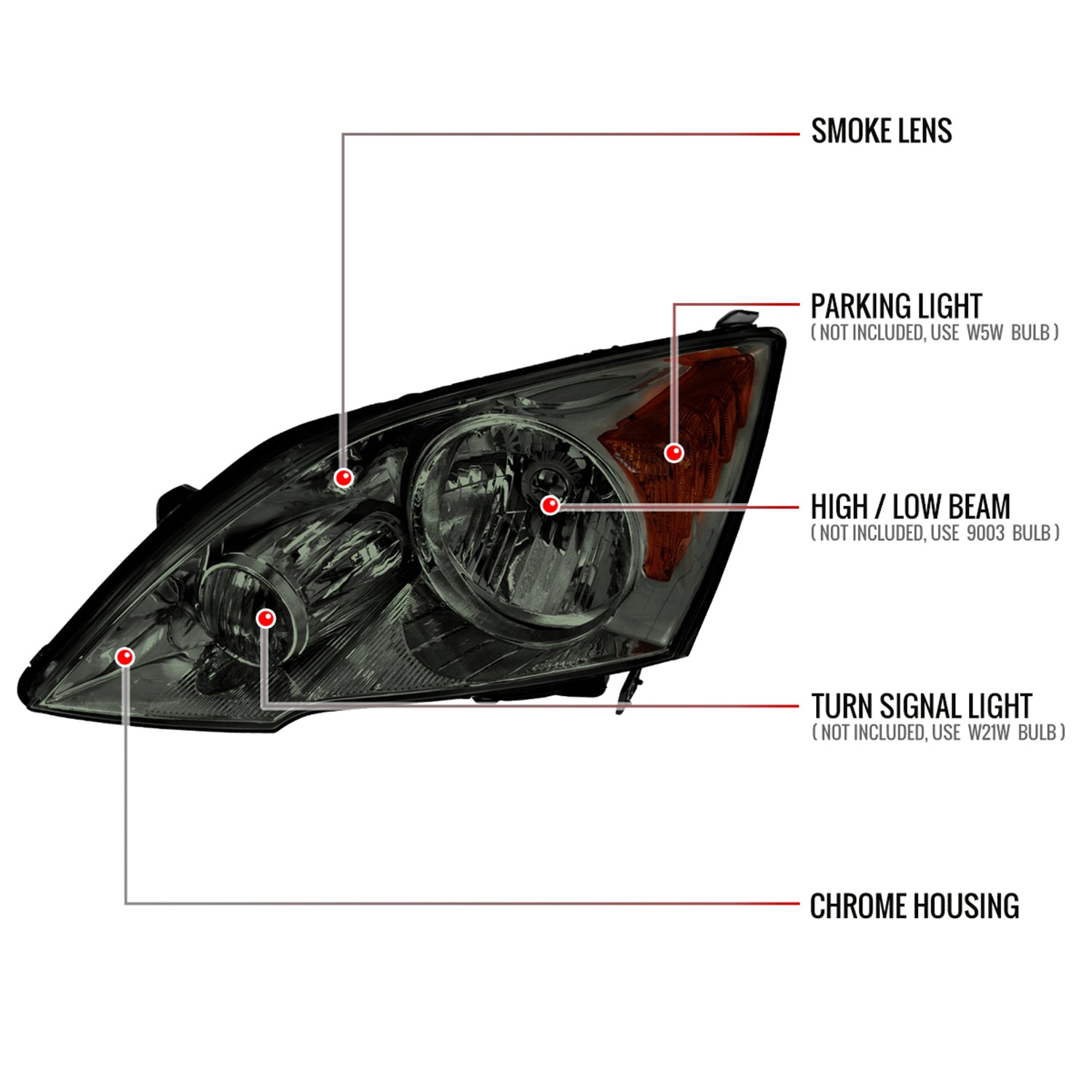 2007-2011 Honda CR-V Factory Style Headlights Chrome Housing/Smoke Lens