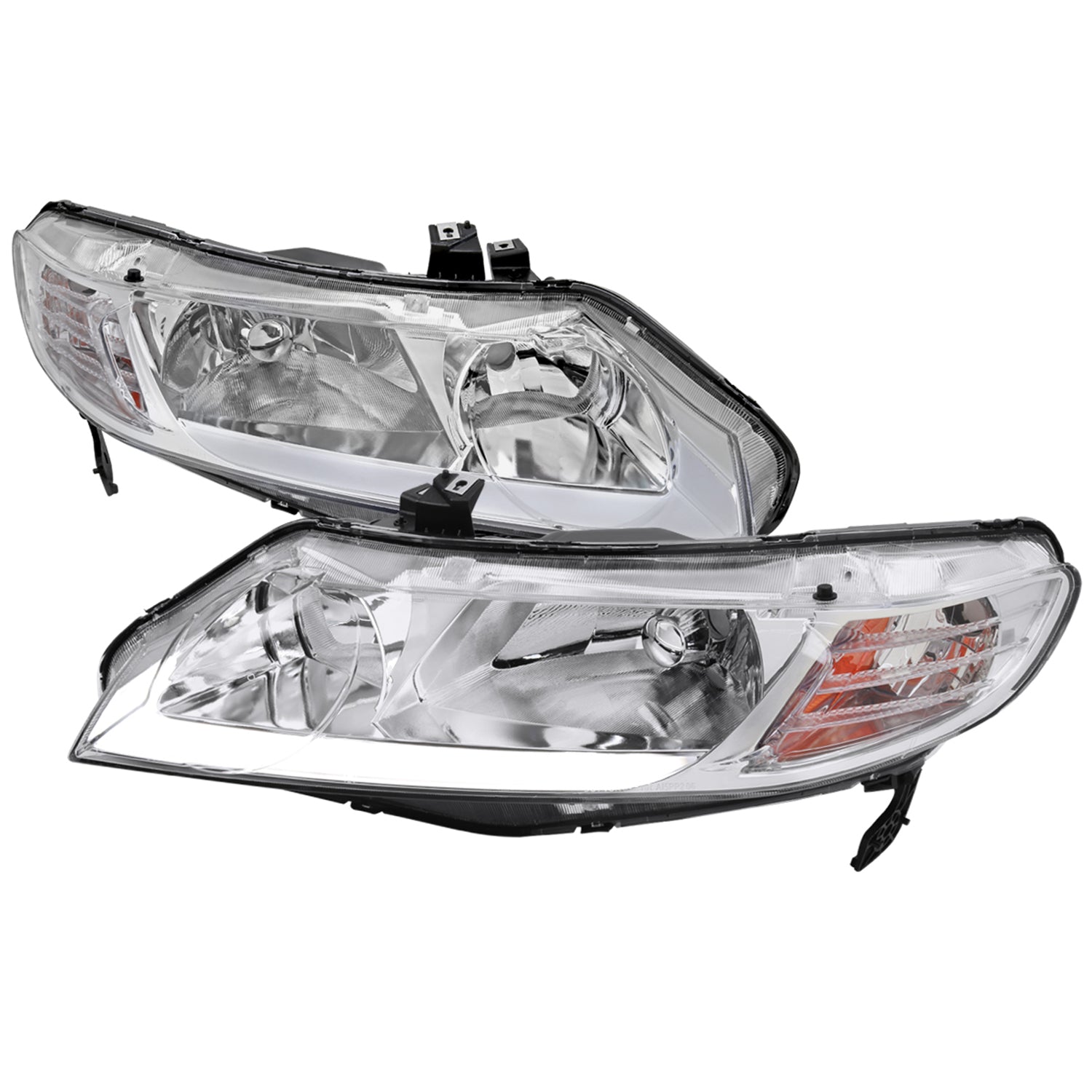 2006-2011 Honda Civic 4DR Sedan Factory Headlights w/LED Strip Chrome/Clear