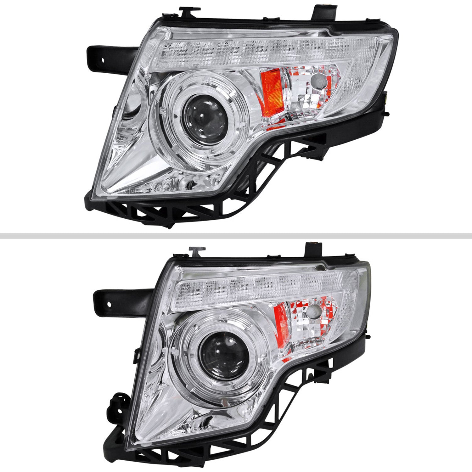 2007-2010 Ford Edge Halo Projector Headlights w/ LED Light Strip Chrome/Clear