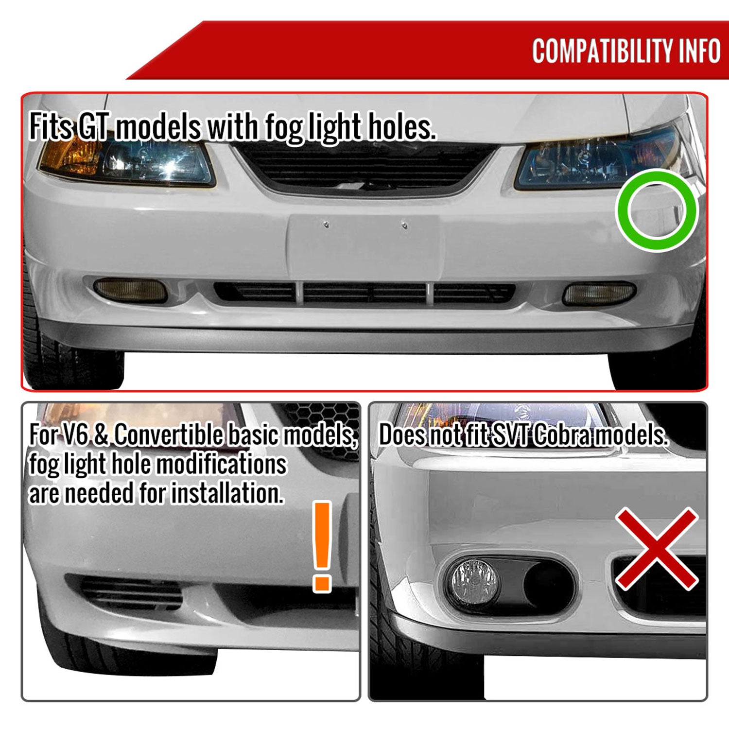 1999-2004 Ford Mustang 899 Fog Lights Kit Switch & Wiring Harness Chrome/Smoke