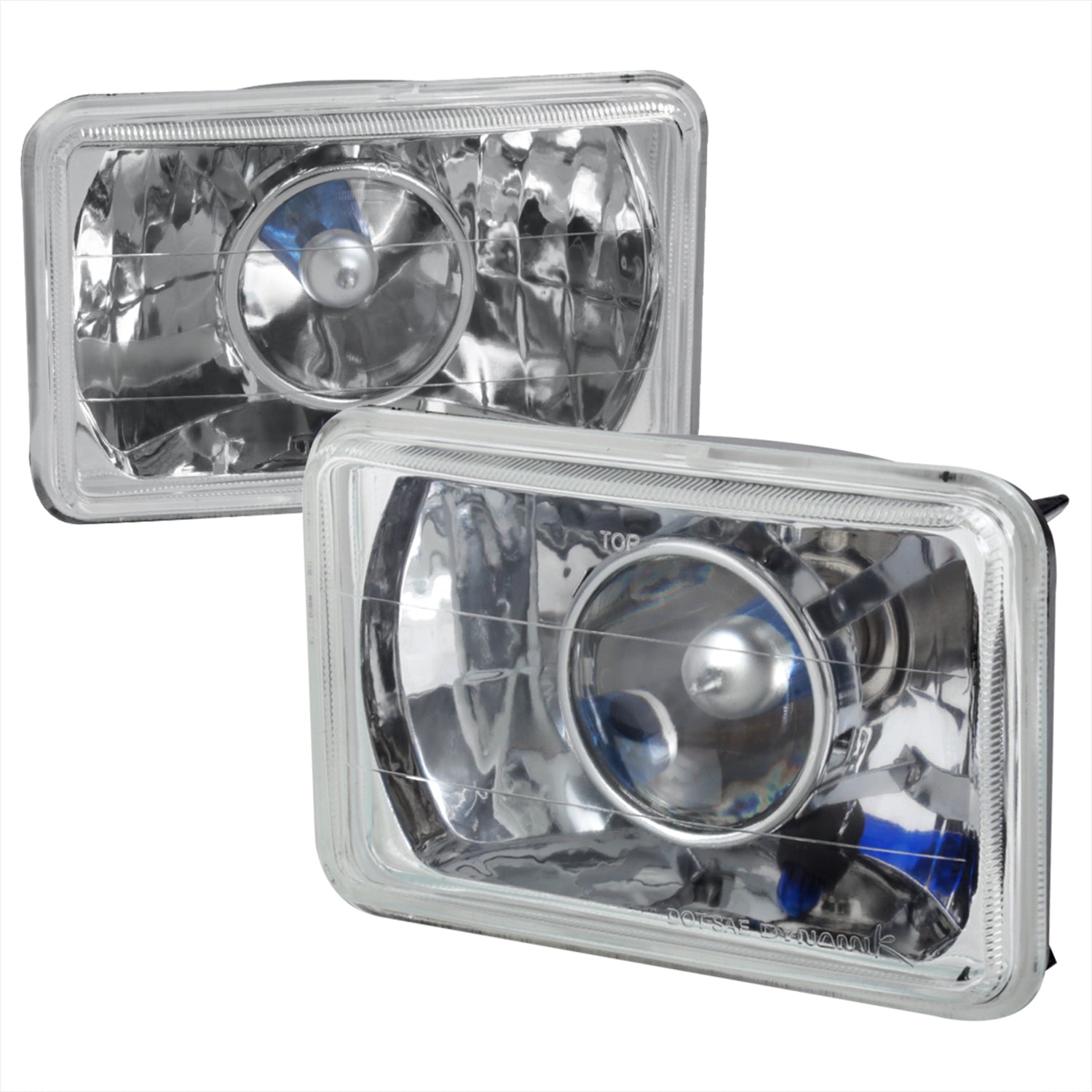 Universal 4"x6" H4 Projector Headlights Chrome Housing/Glass Lens