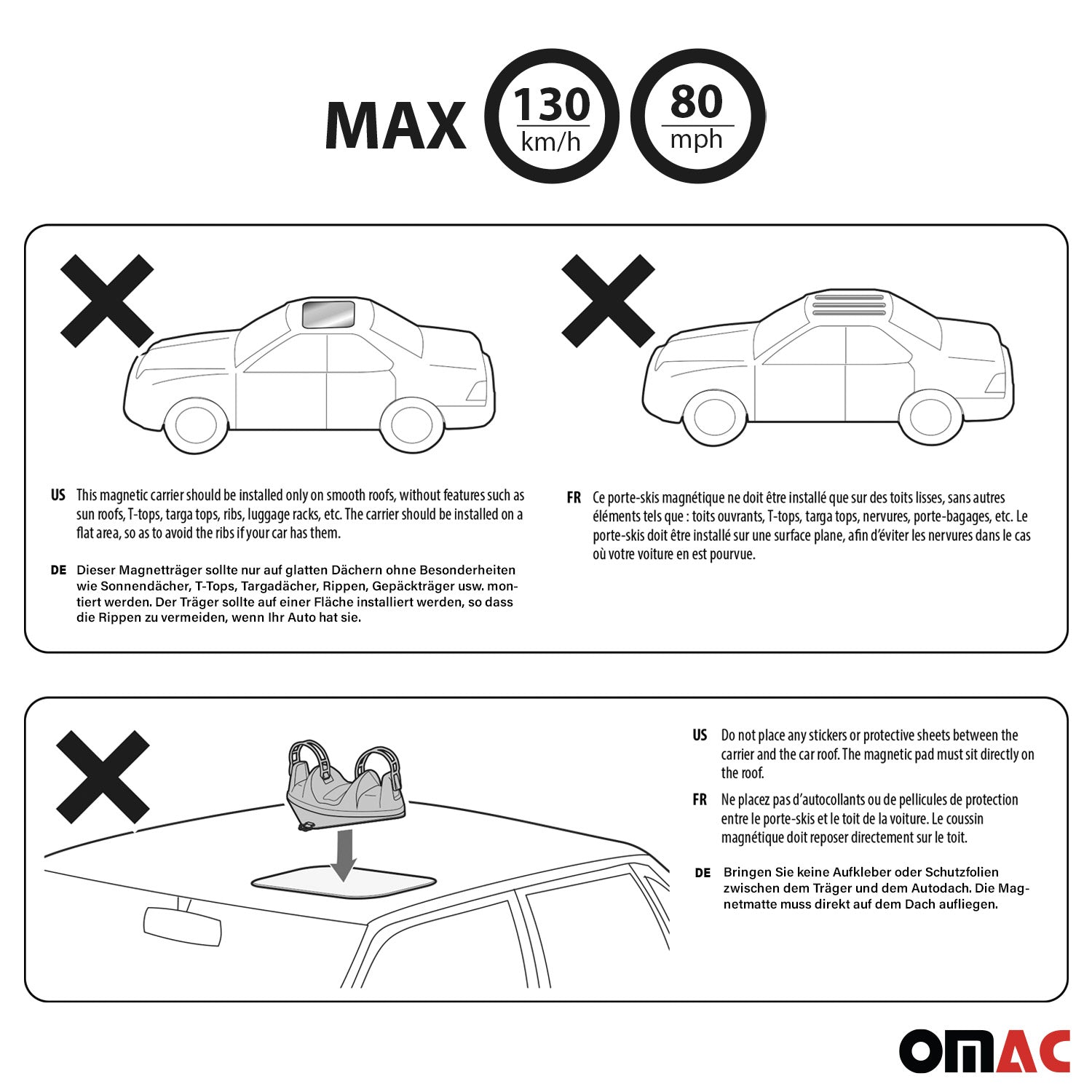2 Pieces Magnetic Ski Snowboard Racks Roof Mount Car Carrier Black