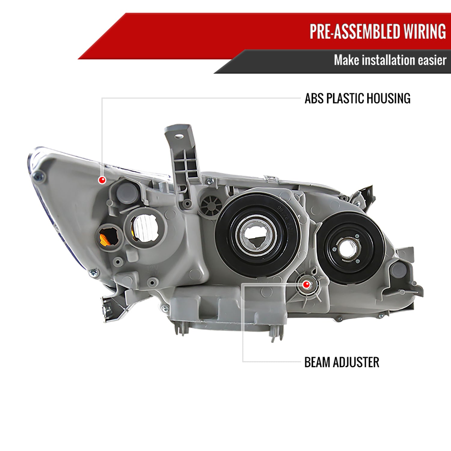 2007-2009 Toyota Camry Projector Headlights Amber Reflectors Matt Black/Clear