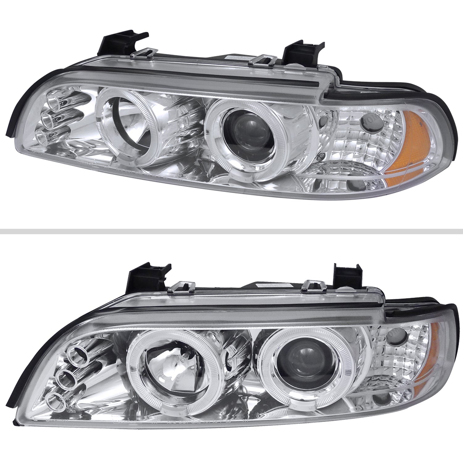 1996-2003 BMW E39 5 Series Dual Halo Projector Headlights Chrome/Clear Lens