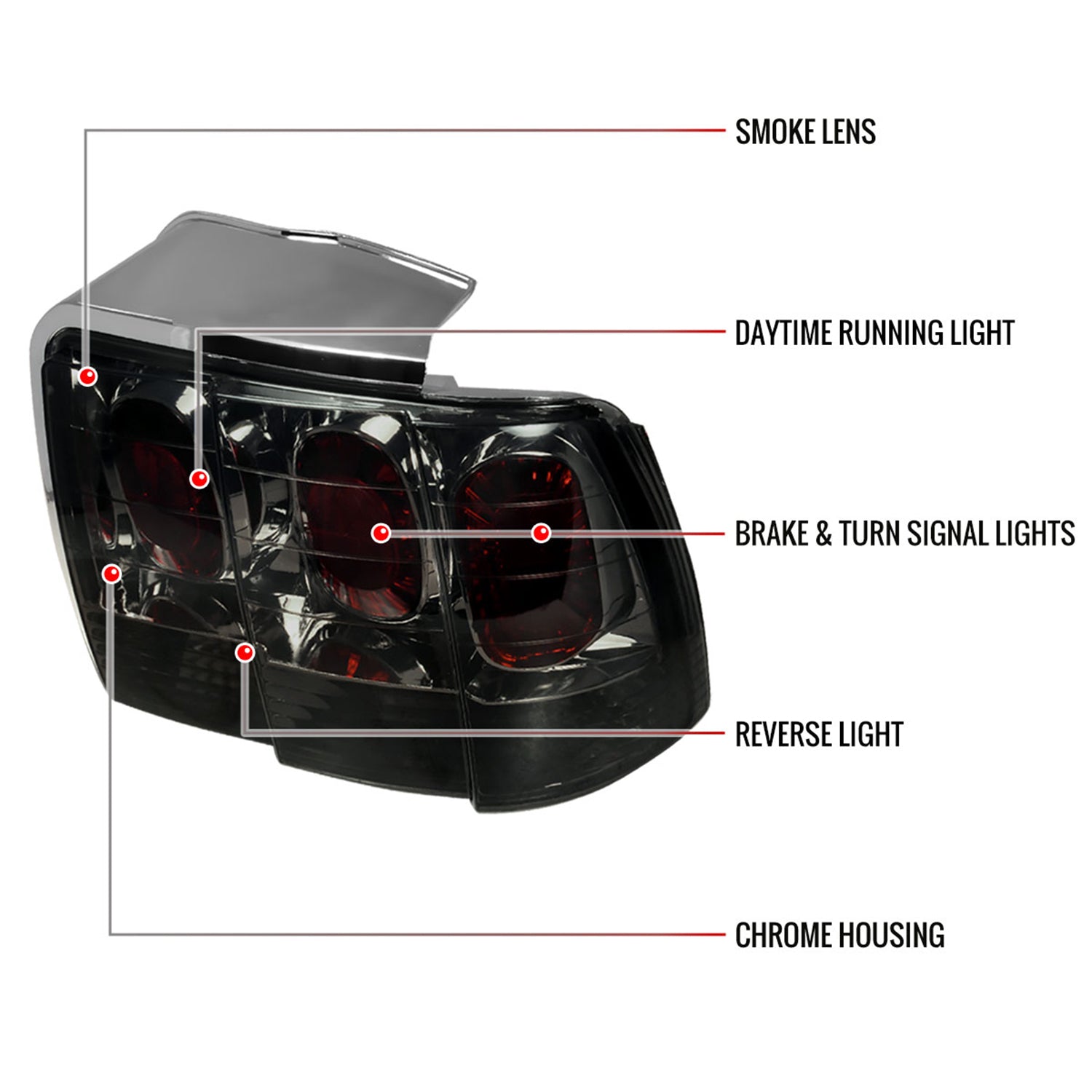 1999-2004 Ford Mustang Tail Lights Chrome Housing/Smoke Lens