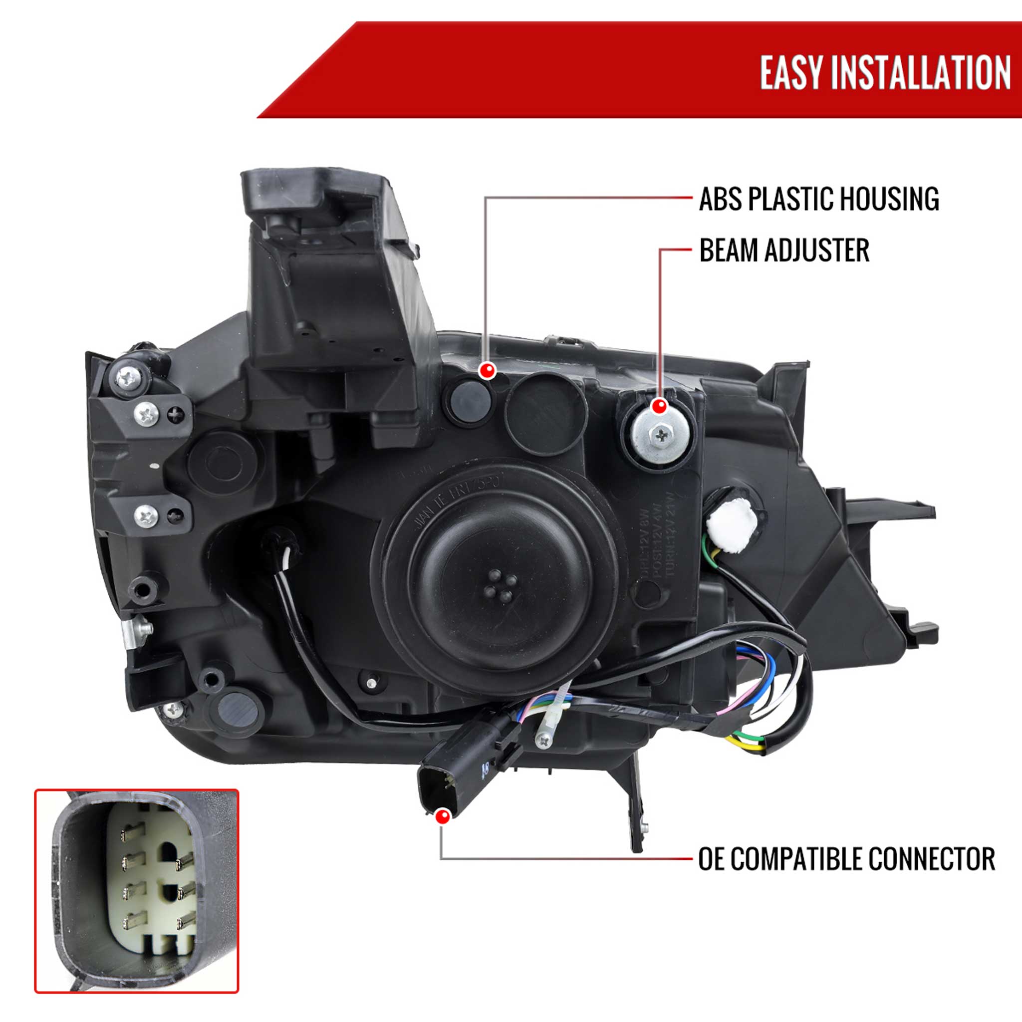 For Chevrolet Impala 2014-2020 Factory Style Projector Headlights Jet Black Housing Clear Lens