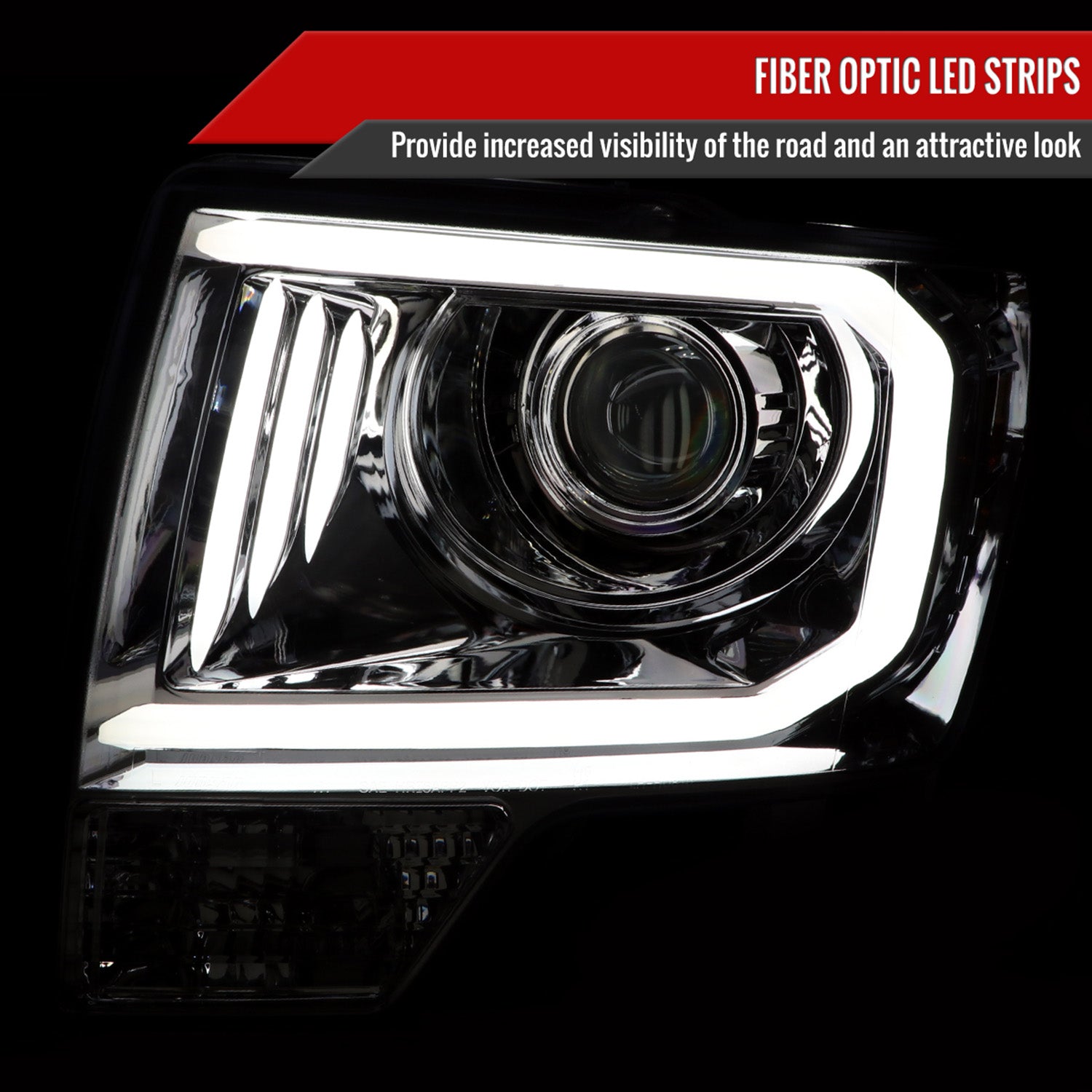 2009-2014 Ford F-150 LED C-Bar Projector Headlights Chrome/Clear Lens