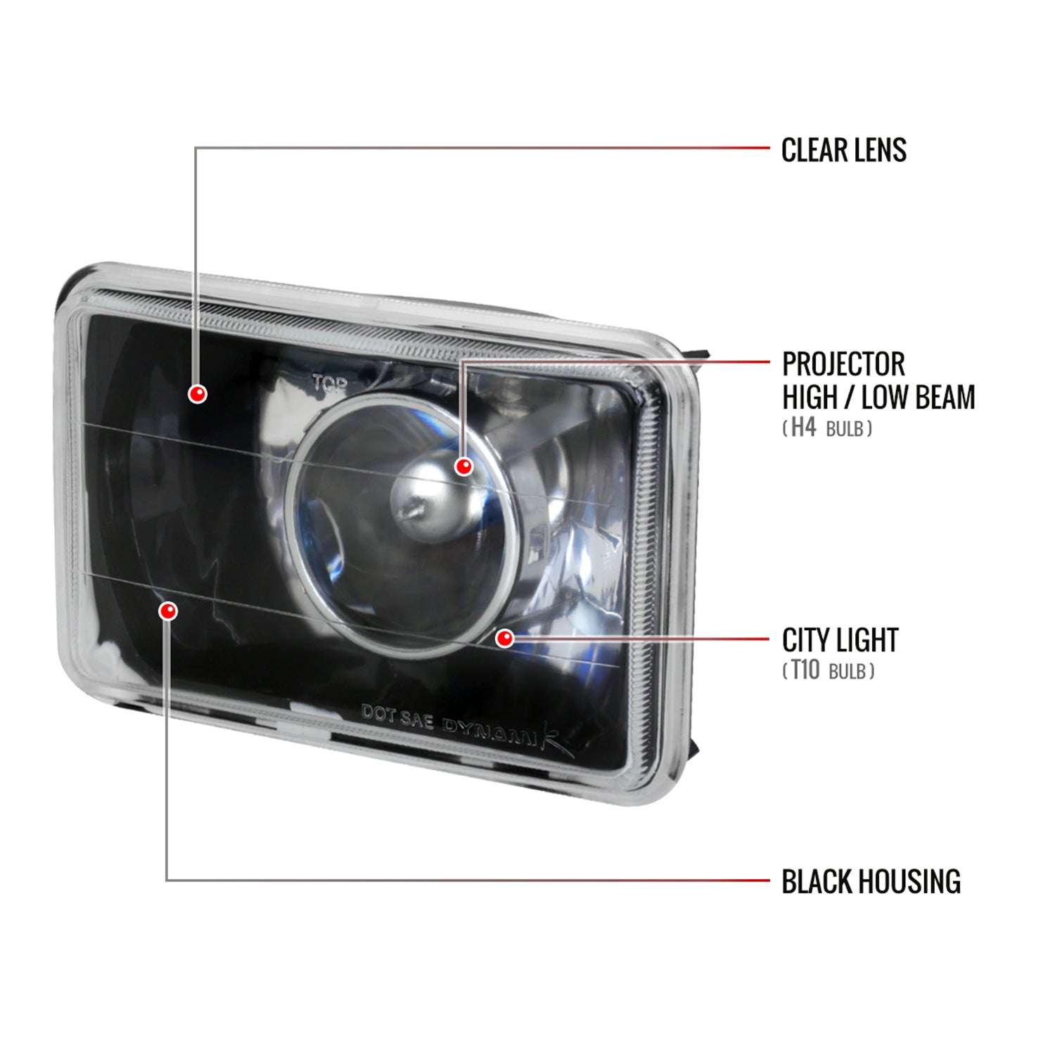 Universal 4"x6" H4 Projector Headlights Matte Black Housing/Glass Lens