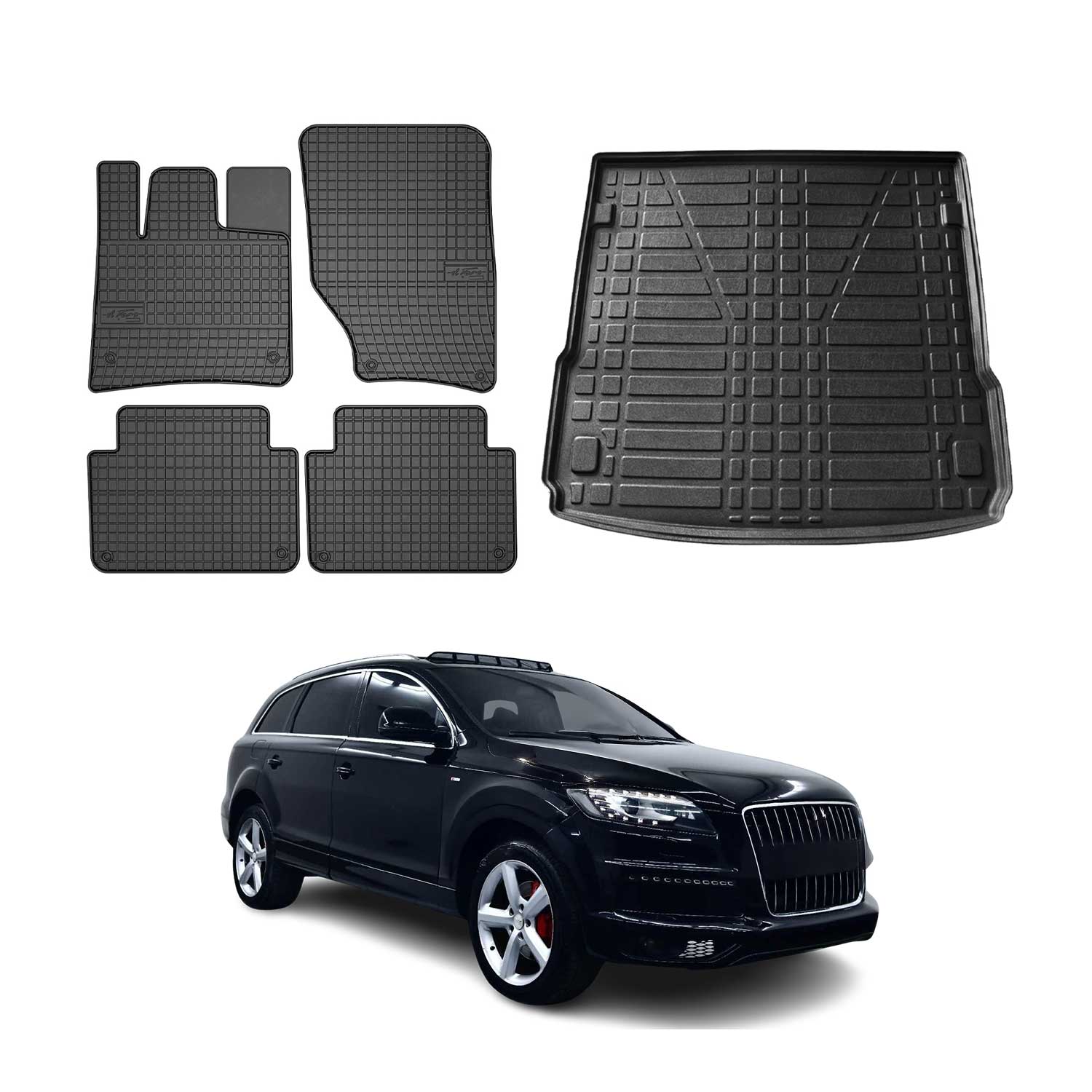 2007-2015 Audi Q7 Floor Mats & Cargo Liner Full Set All Weather Black