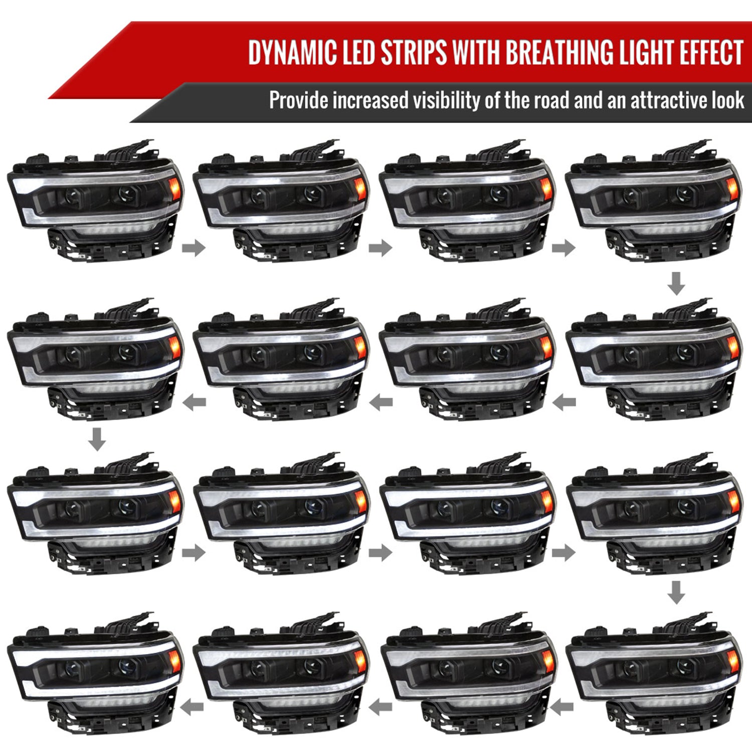 2019-2024 Dodge RAM 2500/3500/4500/5500 LED Signal Projector Headlights Black