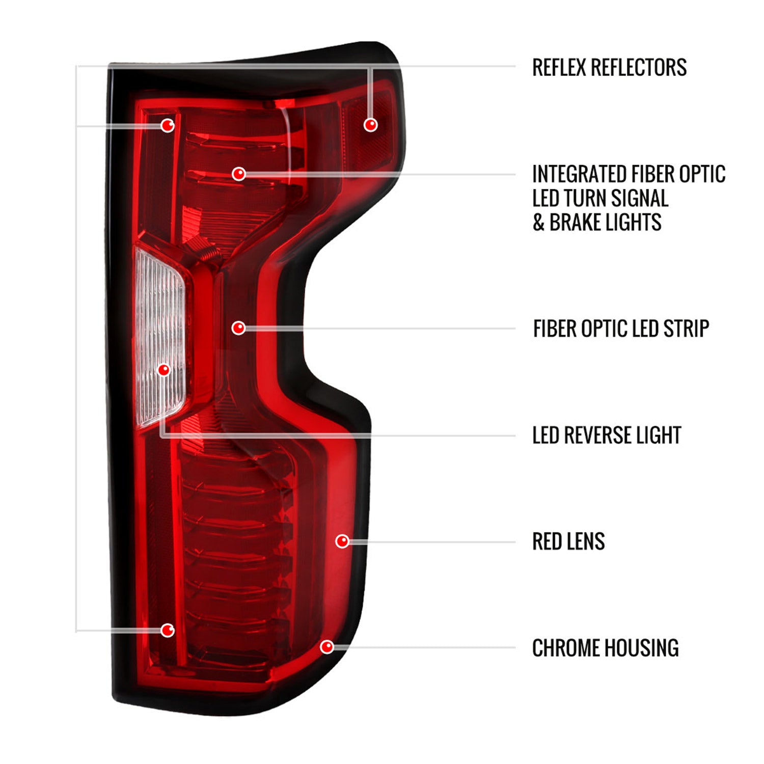 2019-2023 Chevy Silverado 1500 /2500HD/3500HD LED Tail Lights Chrome/Red