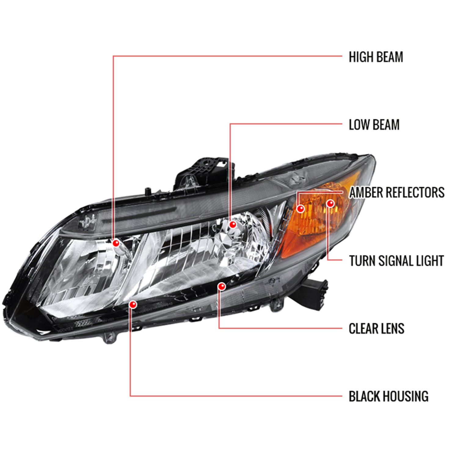 2012-2013 Honda Civic Coupe/ 2012-2015 Civic Sedan Crystal Headlights Matt Black