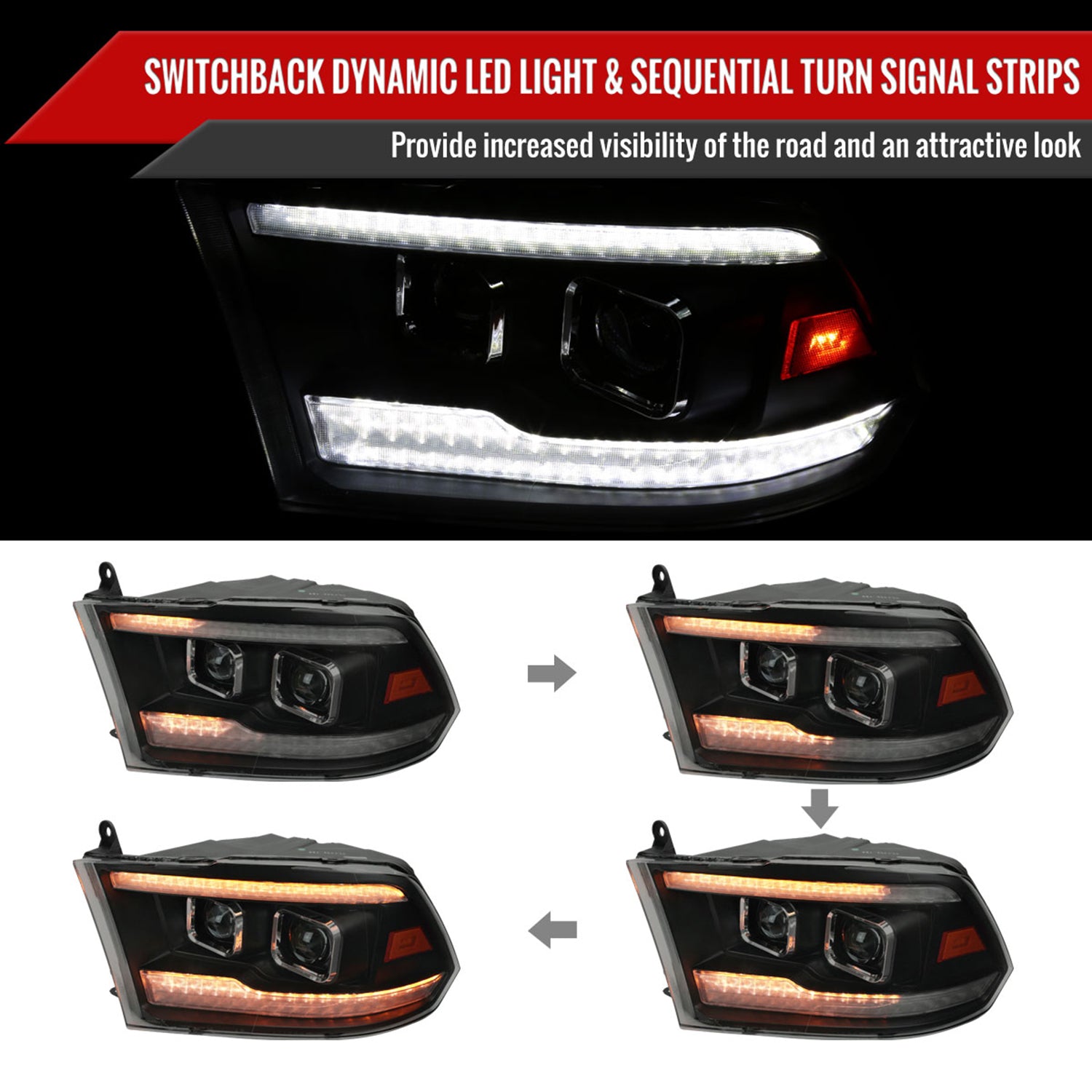 2009-2018 Dodge RAM 1500 / RAM 2500 3500 Headlights Matte Black/Smoked