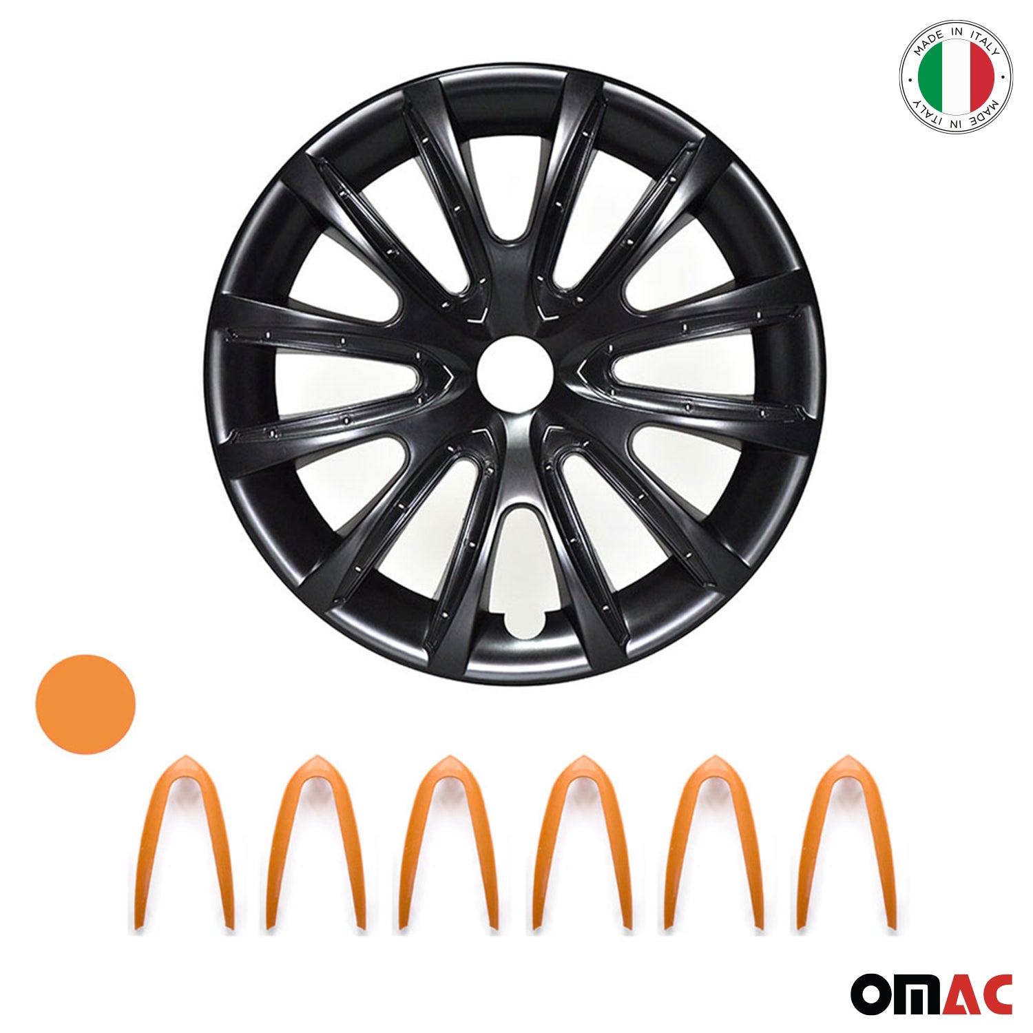 Bicolo Hub Caps Wheel Cover 14" Black & Orange Full Set 4 pcs.