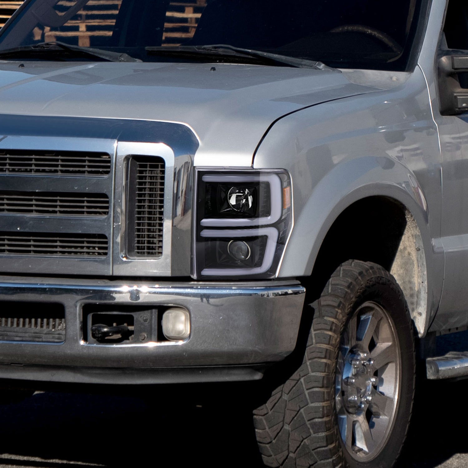 2008-2010 Ford F-250/350/450/550 LED Signal Bar Projector Headlights Jet Black