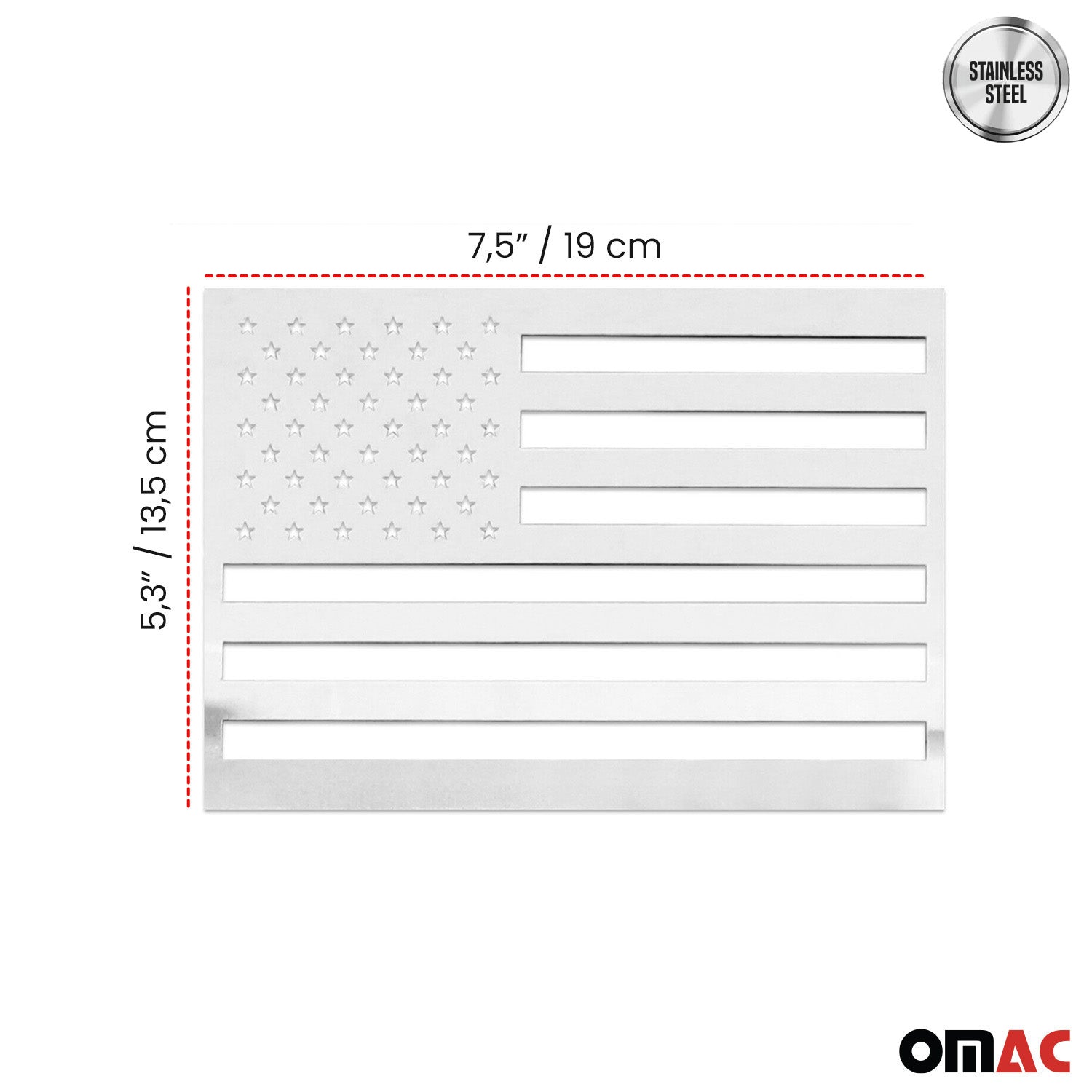 US American Flag Emblem 3D S.Steel US Badge Gloss Silver Universal Set 4 Pieces