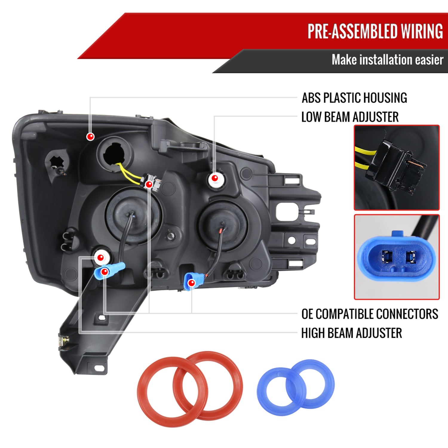 2004-2015 Nissan Titan / 04-2007 Armada LED C-Bar Headlights Signal Black