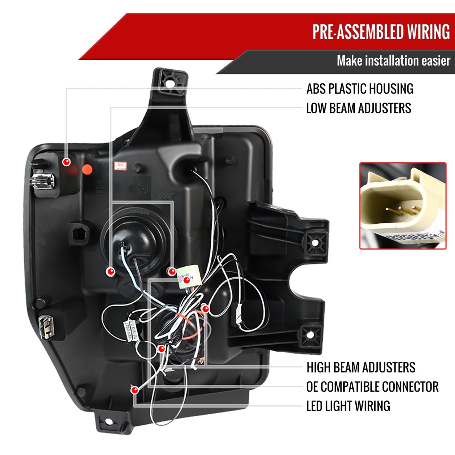 2008-2010 Ford F-250 F-350 F-450 Dual Halo Projector Headlights Black/Smoke