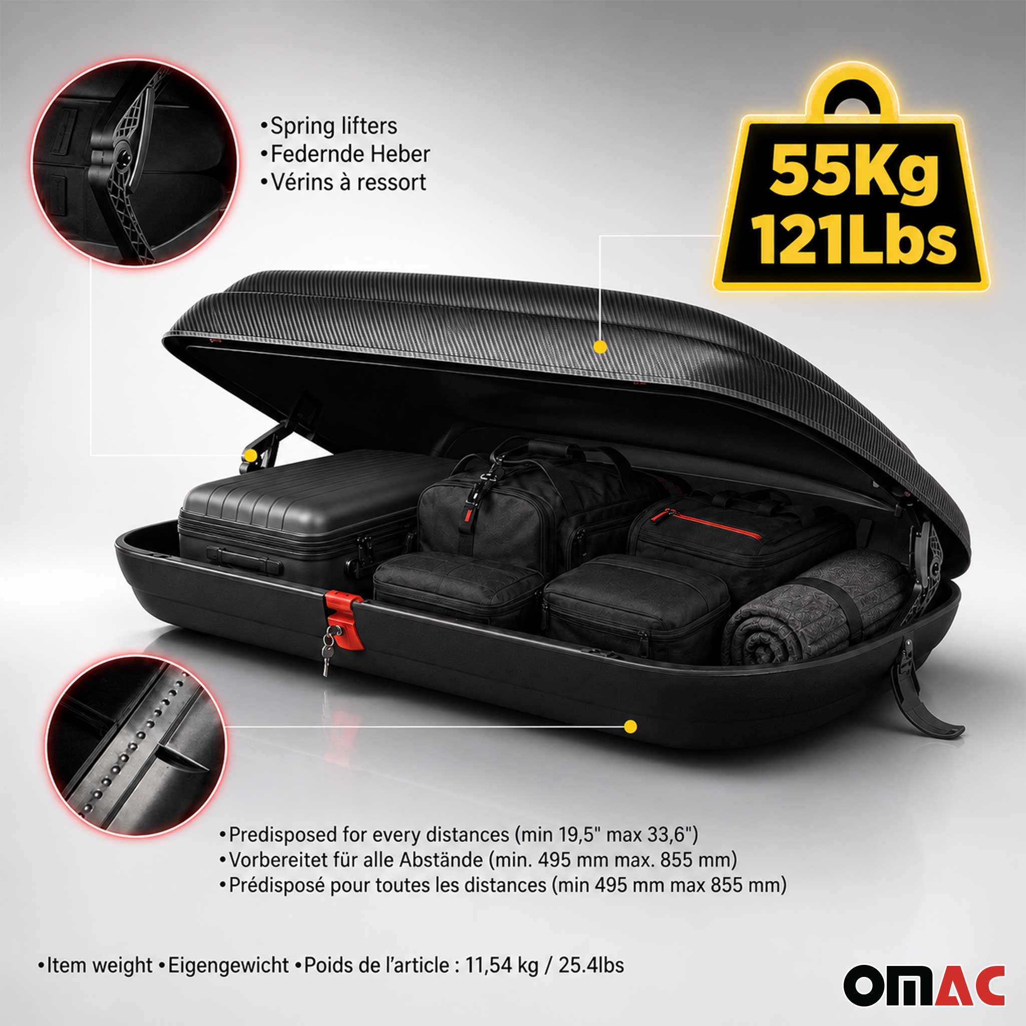 Roof Cargo Box 11.3 Cubic Feet Carbon Fiber Textured