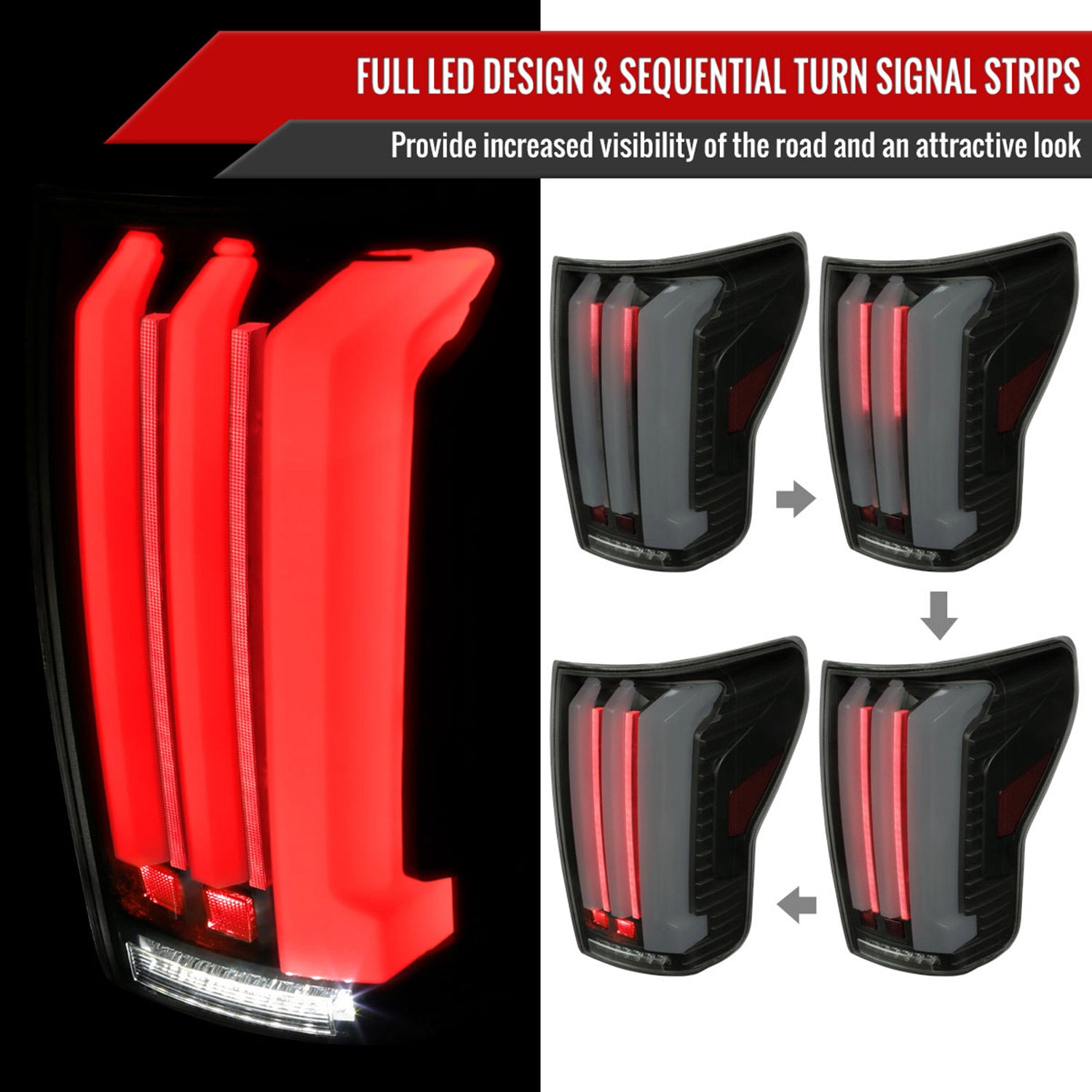 2007-2013 Toyota Tundra Sequential White LED Bar Tail Lights Matte Black/Smoke