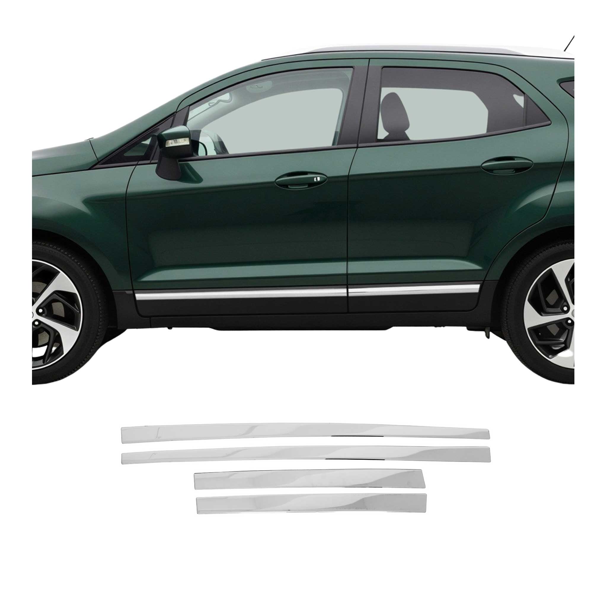 2018-2022 Ford EcoSport Side Door Molding Trim Skirt Garnish Stainless Steel Silver 4Pcs