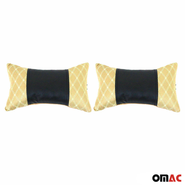 2x Car Seat Neck Pillow Head Shoulder Rest Pad Fabric and PU Leather Beige