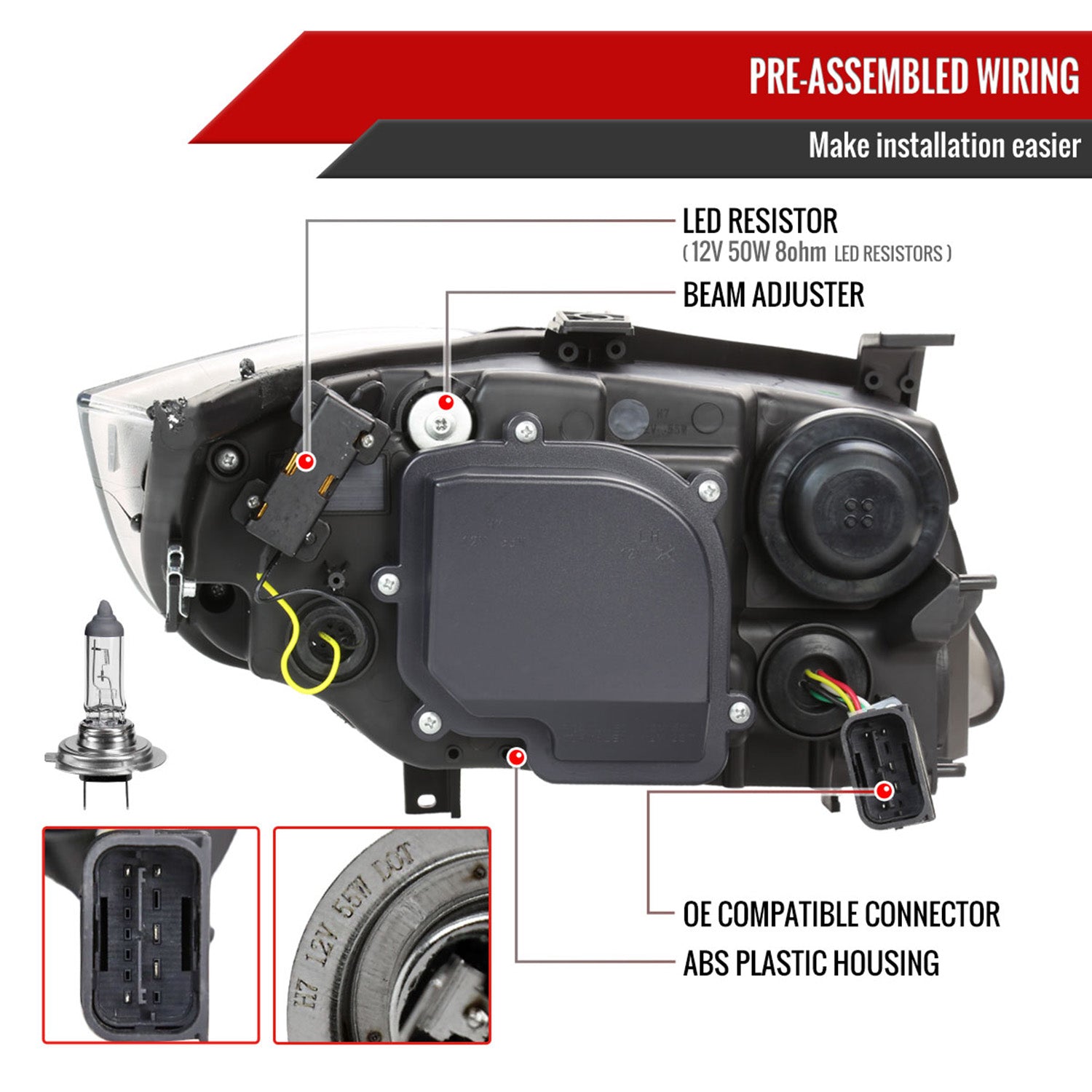 2006-2011 BMW E90 3 Series Sedan 3D Iced LED Dual Projector Headlights Black