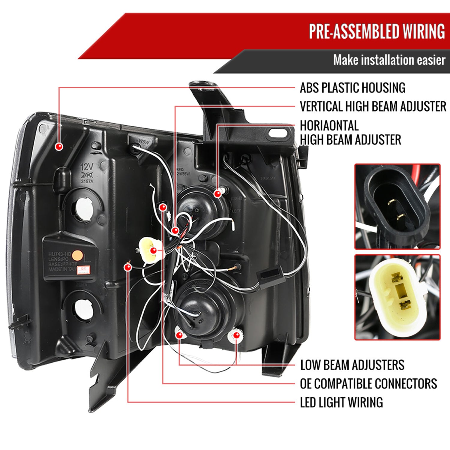 2007-2013 Chevy Silverado 1500 2500HD 3500HD Dual Halo Headlights Black