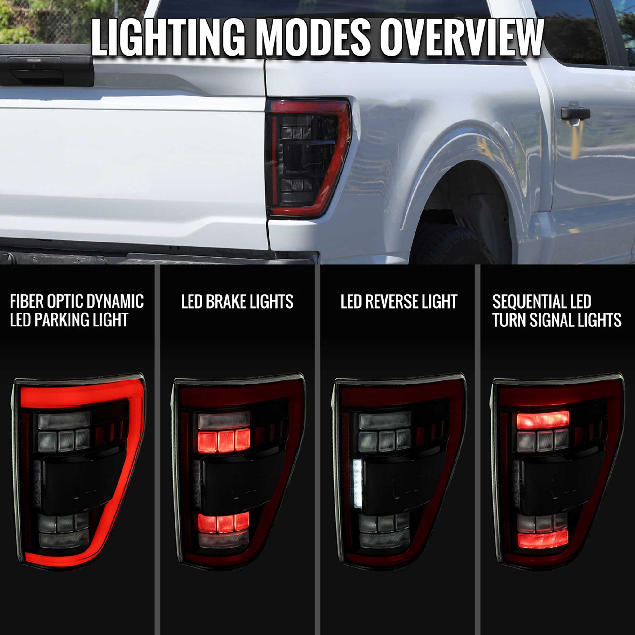For Ford F-150 2021-2023 Full LED Tail Light Black Housing Smoked Lens