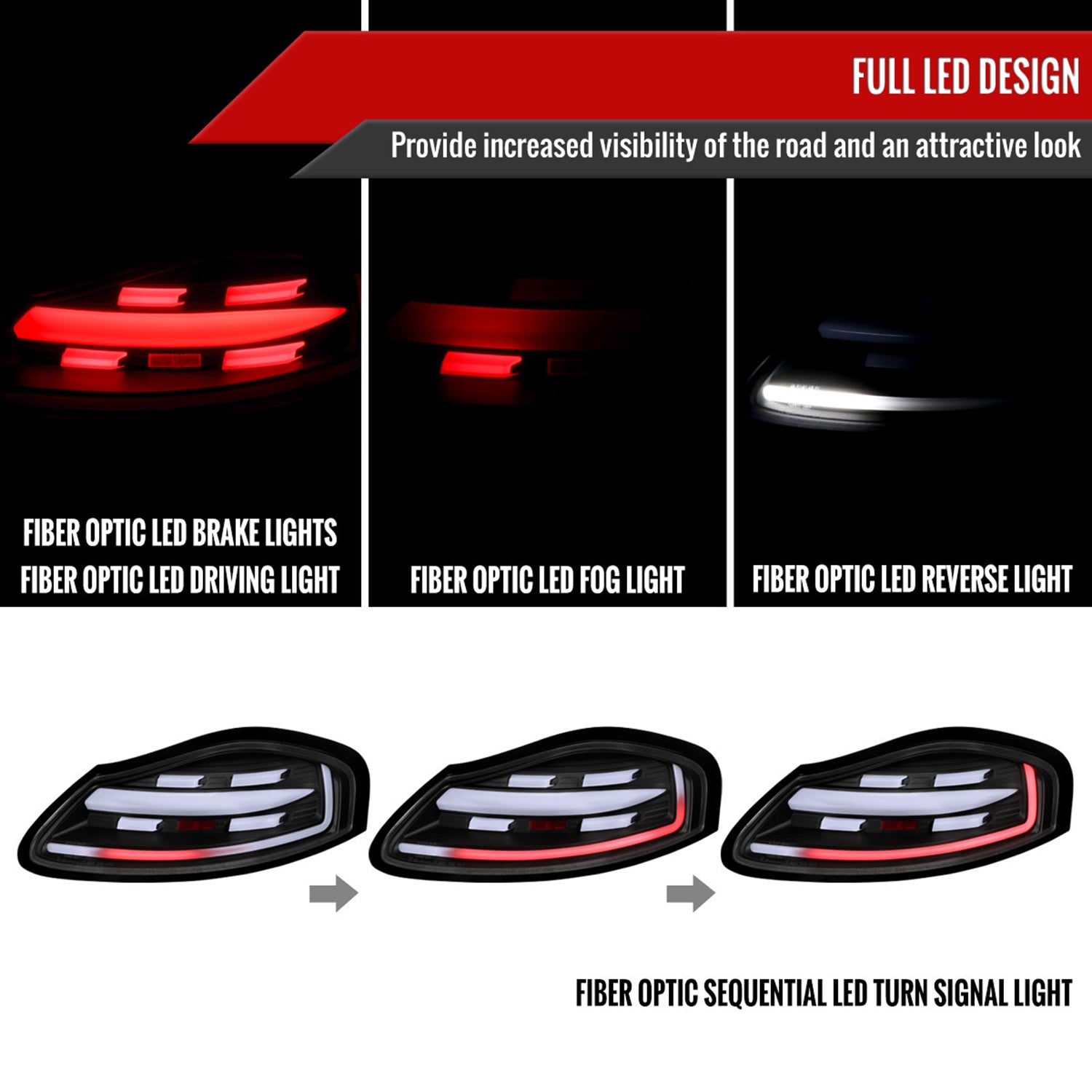 1997-2004 Porche Boxster 986 LED Sequential Tail Lights Matte Black/Clear Lens